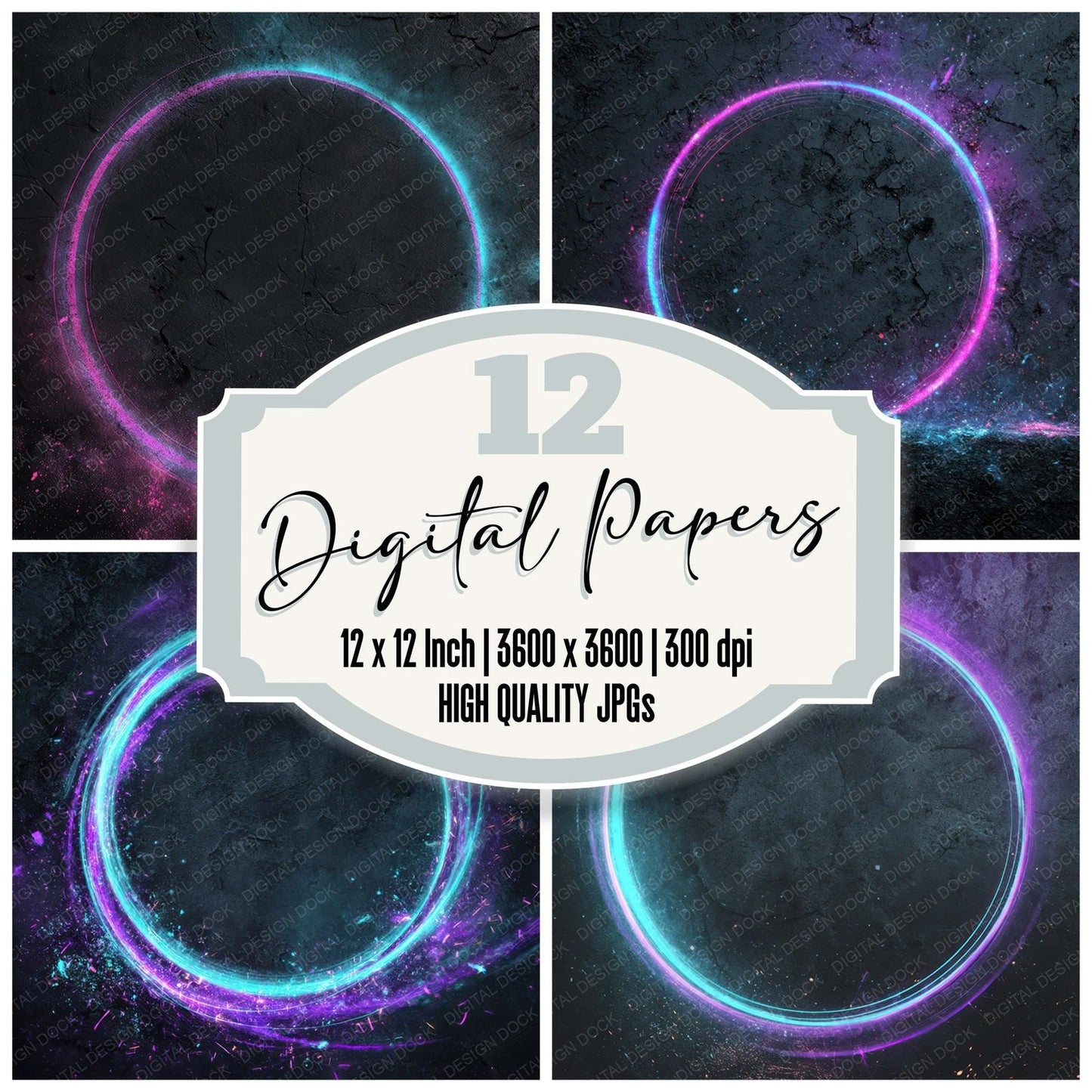 Neon Shockwave Grunge Digital Paper Pack (DDD008601)