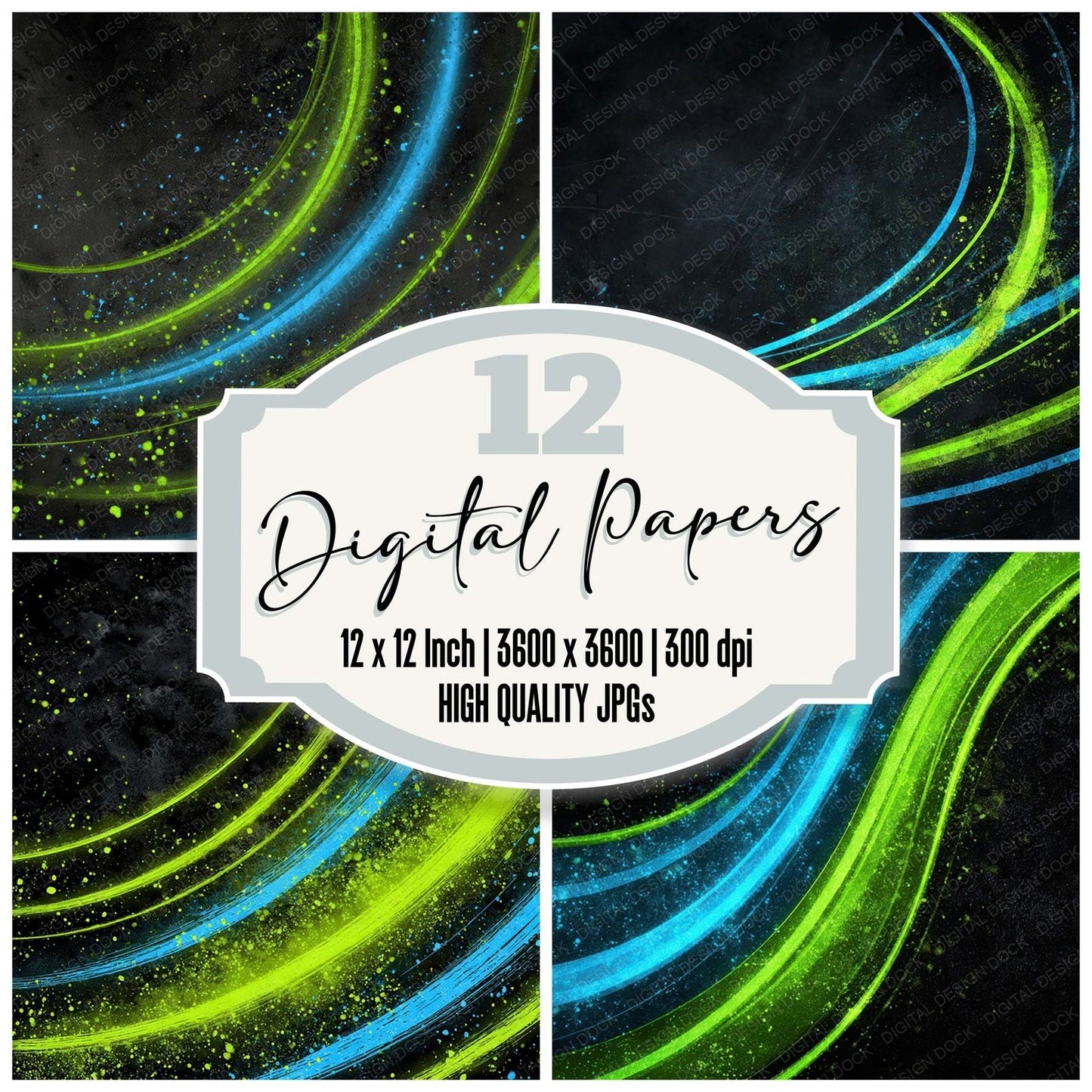 Neon Spiral Grunge Digital Paper Pack (DDD008603)