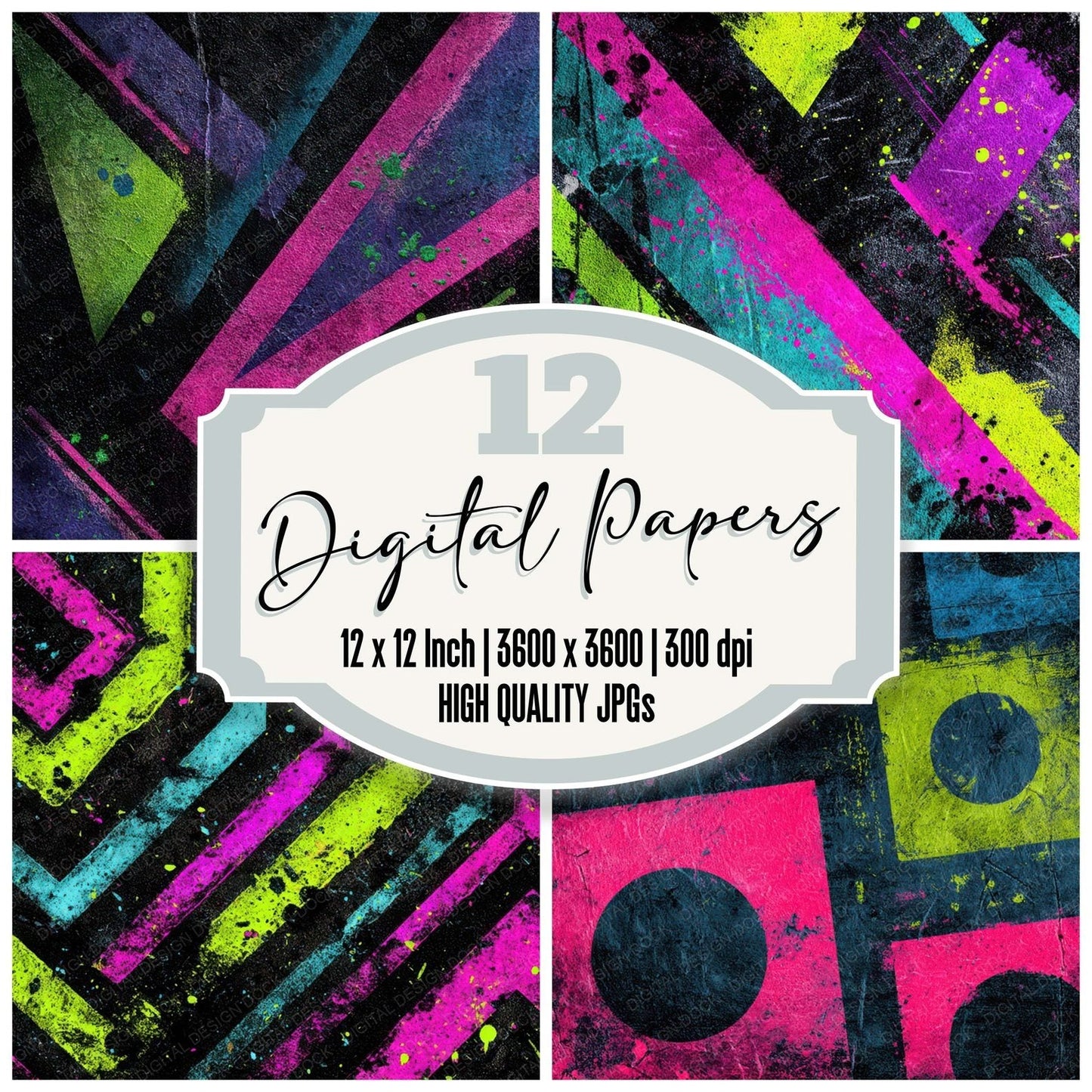 Neon Stencil Grunge Digital Paper Pack (DDD008605)