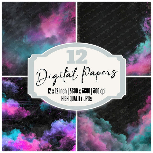 Neon Vapor Grunge Digital Paper Pack (DDD008607)