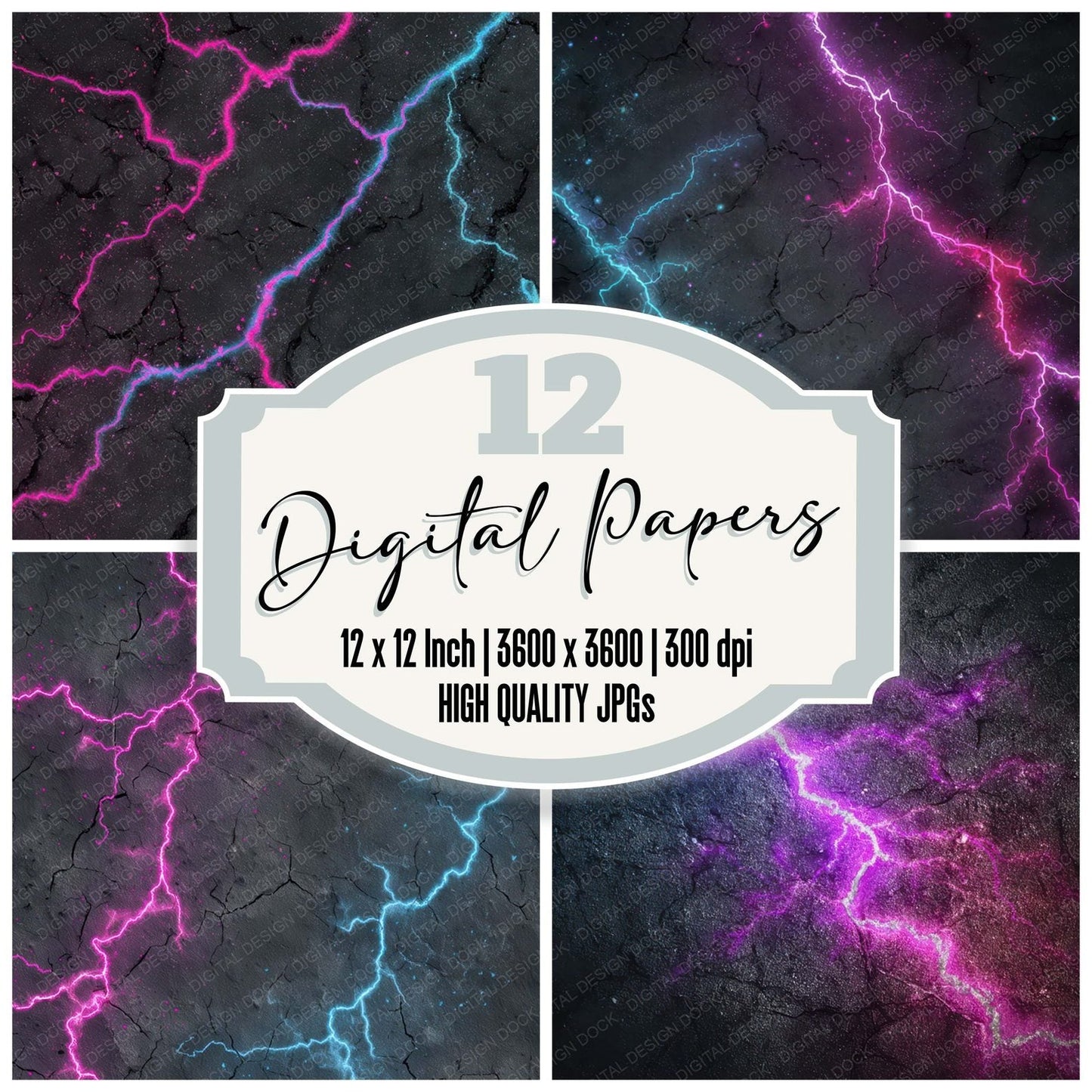 Neon Grunge Lightning Digital Paper Pack (DDD008610)