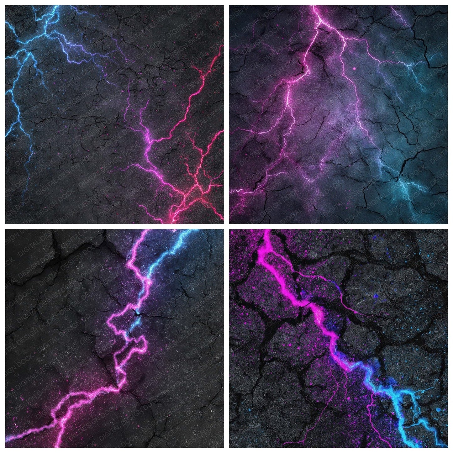 Neon Grunge Lightning Digital Paper Pack (DDD008610)