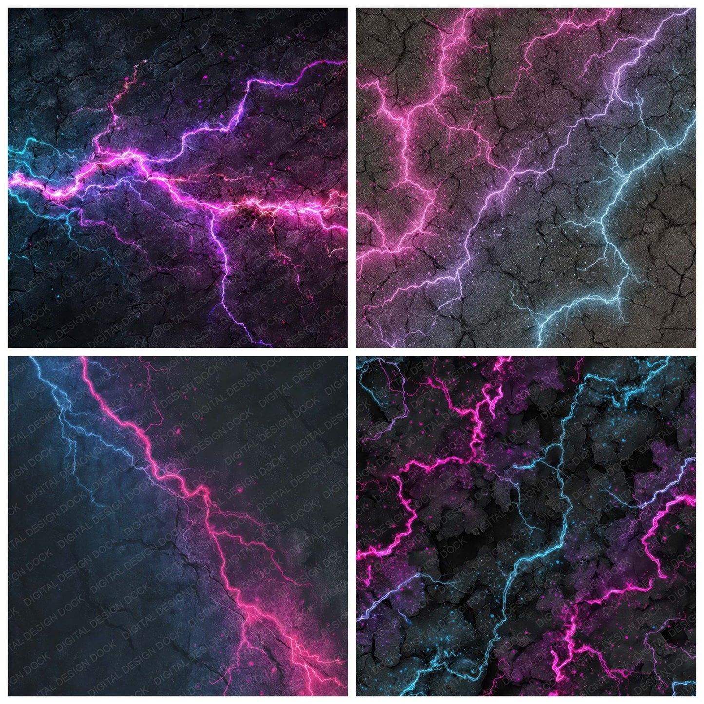 Neon Grunge Lightning Digital Paper Pack (DDD008610)