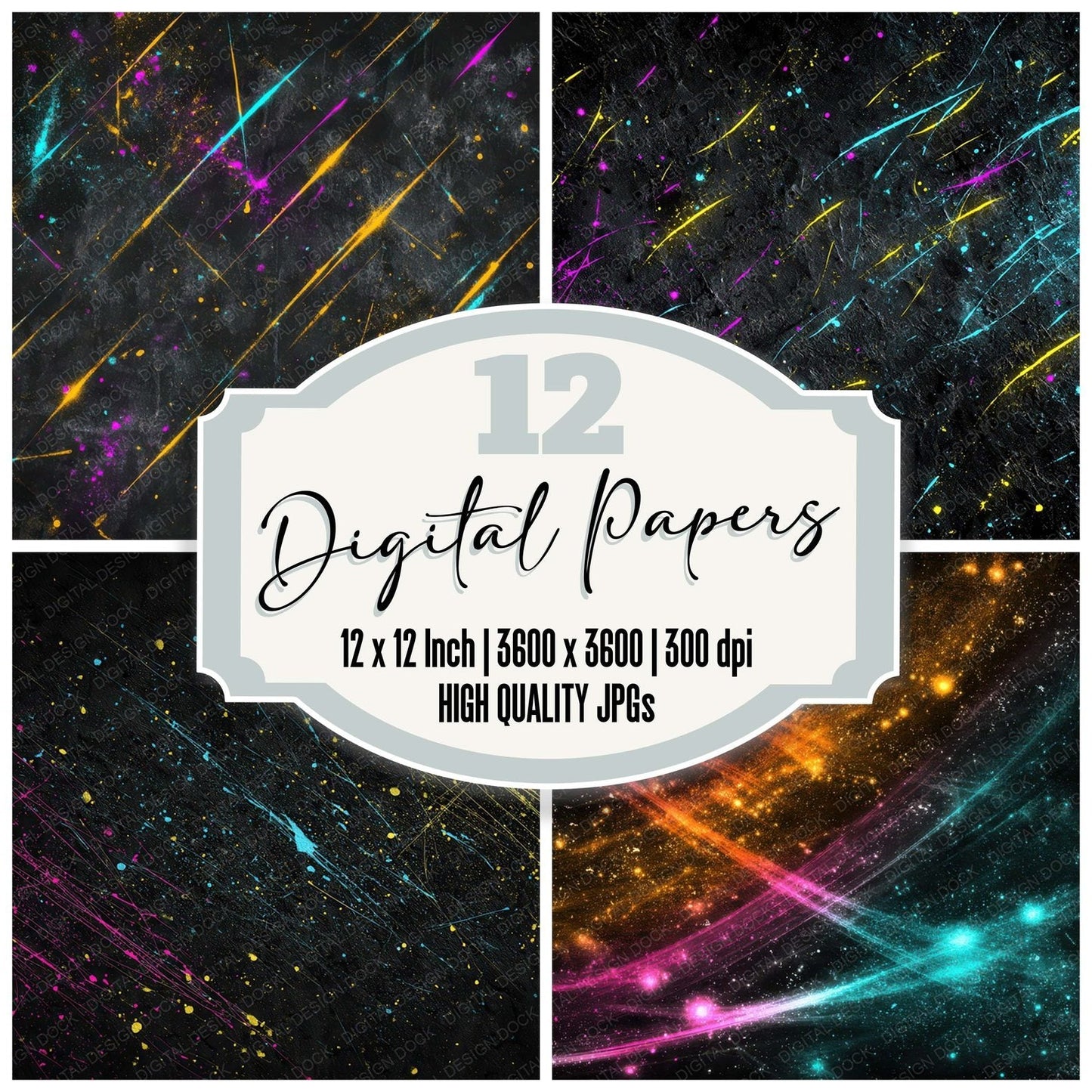 Neon Particle Grunge Digital Paper Pack (DDD008612)