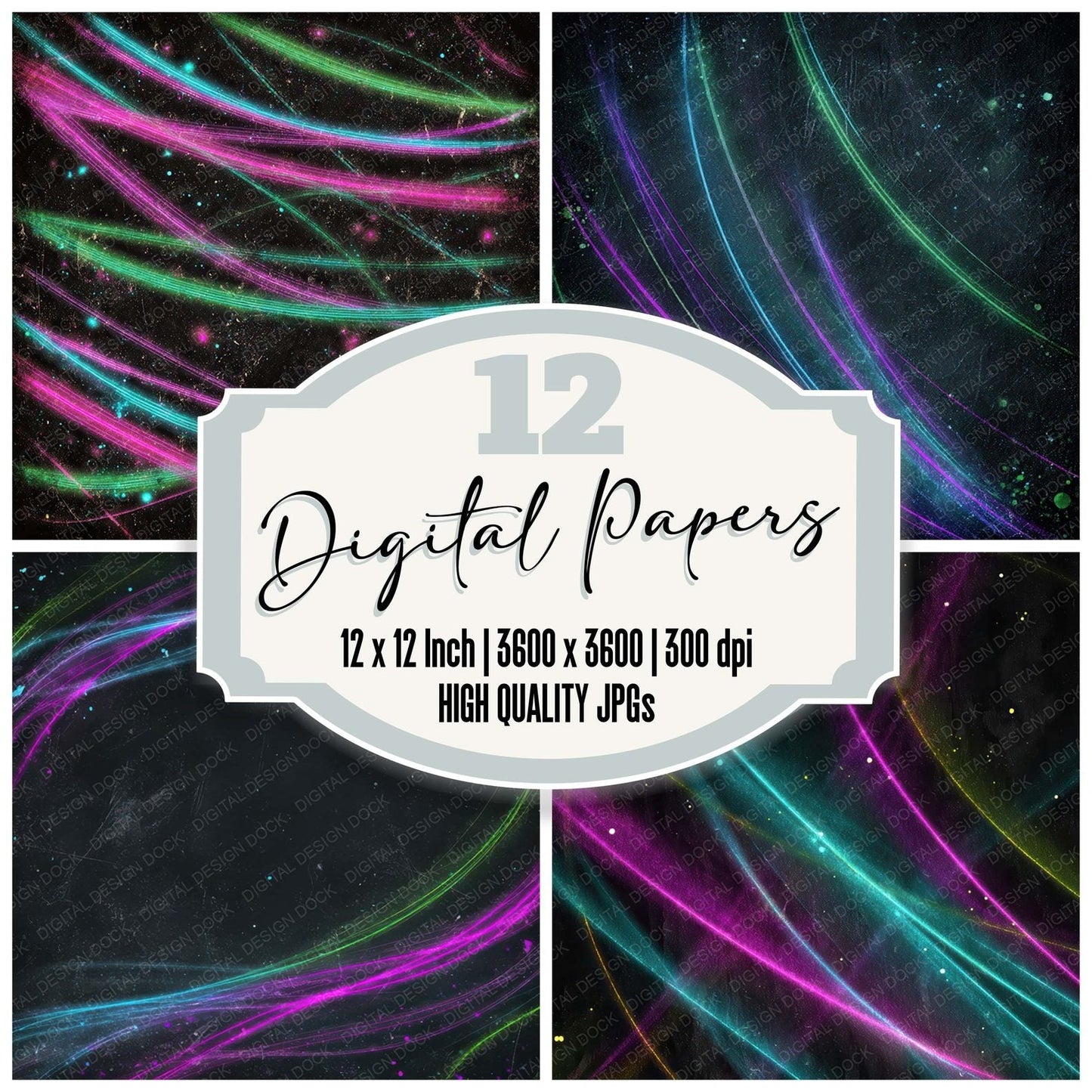 Neon Plasma Grunge Digital Paper Pack (DDD008613)