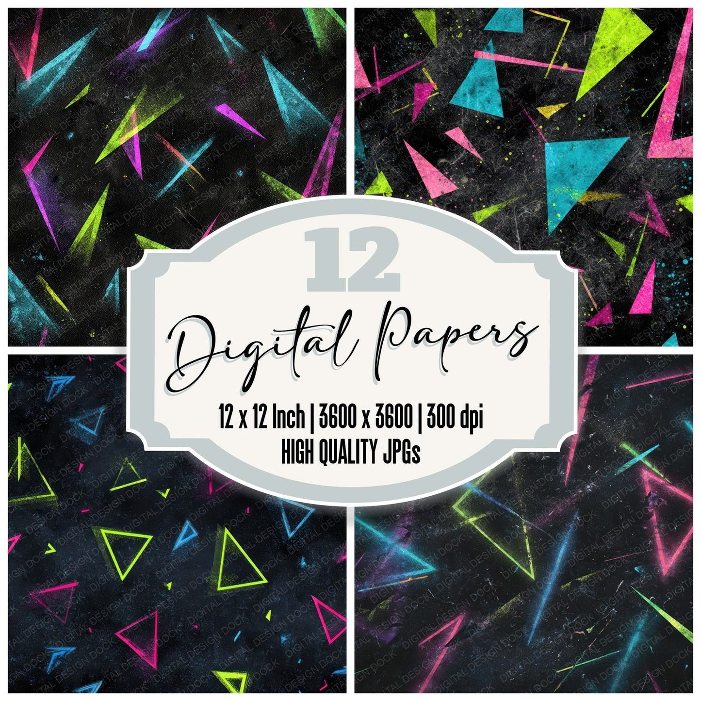 Neon Shard Grunge Digital Paper Pack (DDD008615)