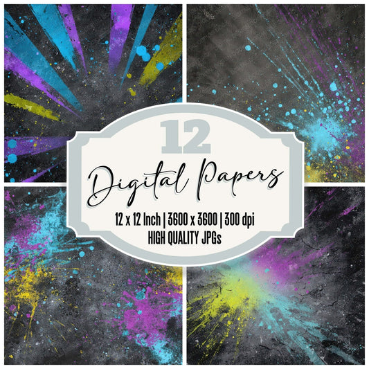 Neon Splash Burst Digital Paper Pack (DDD008616)
