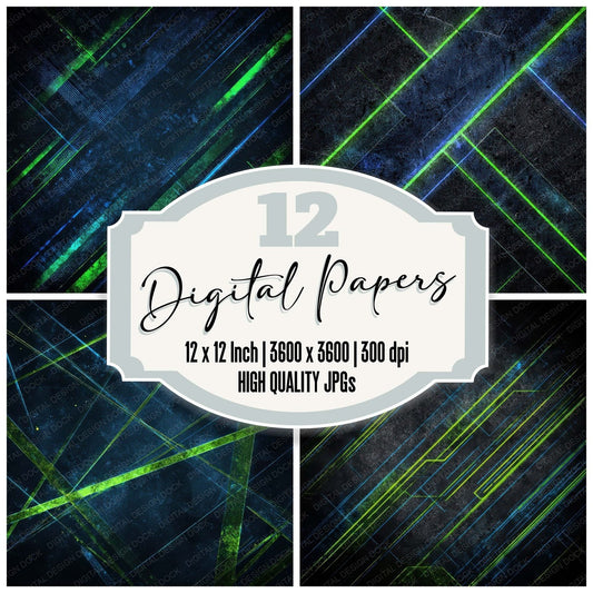 Neon Wireframe Grunge Digital Paper Pack (DDD008620)