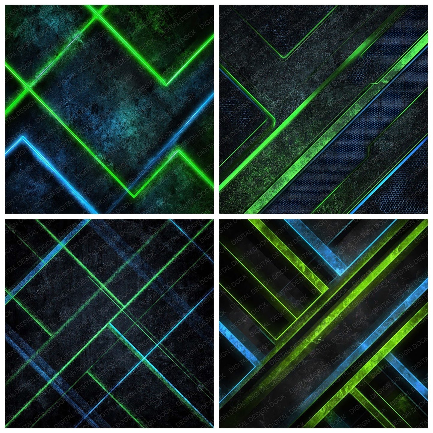 Neon Wireframe Grunge Digital Paper Pack (DDD008620)