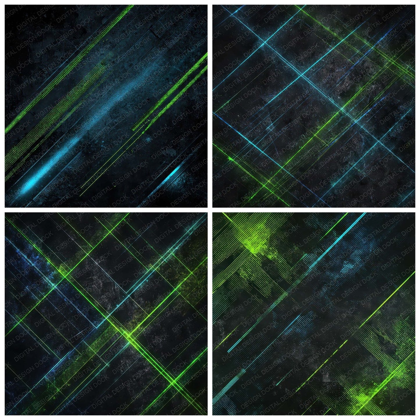 Neon Wireframe Grunge Digital Paper Pack (DDD008620)