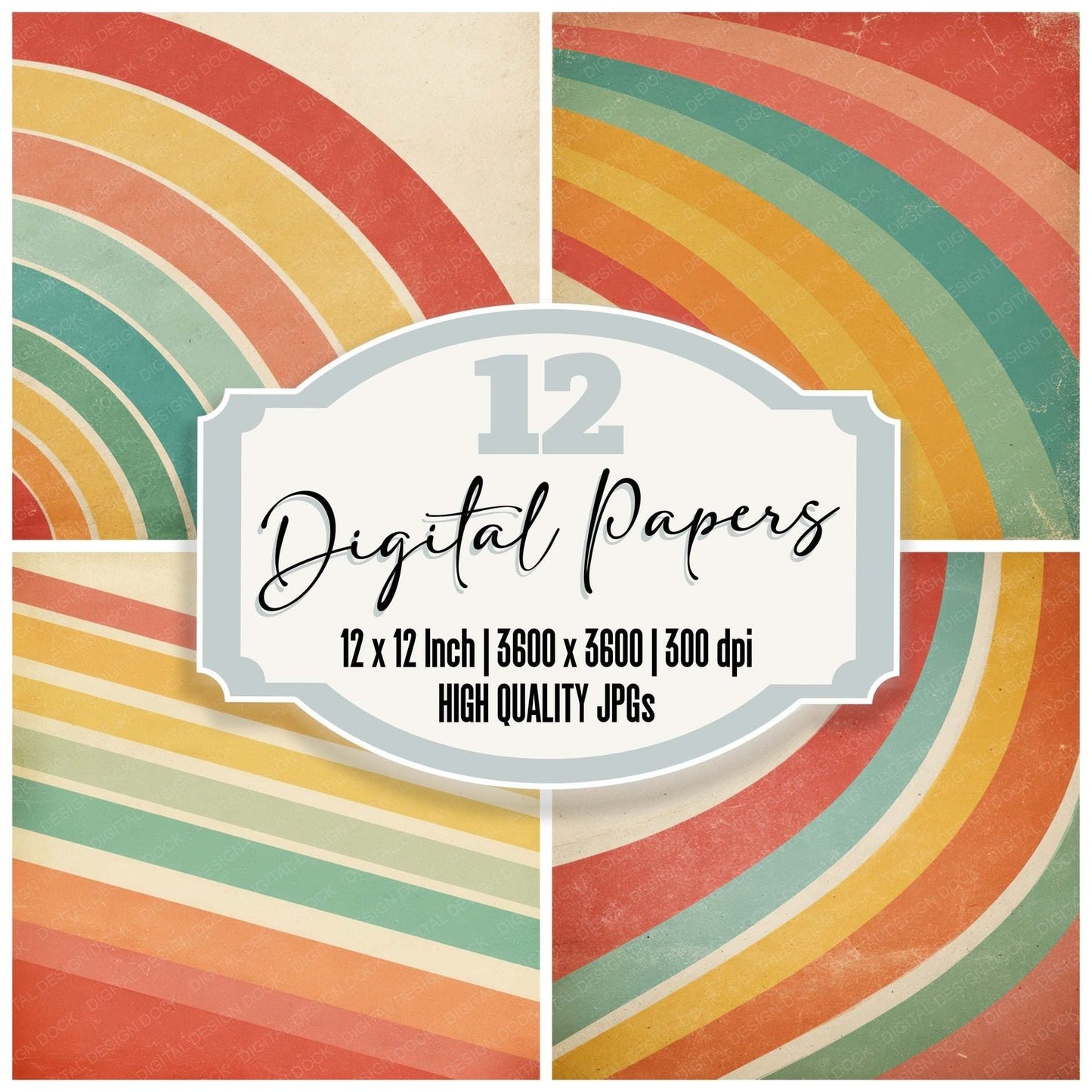 Retro Poster Rainbow Digital Paper Pack (DDD008621)