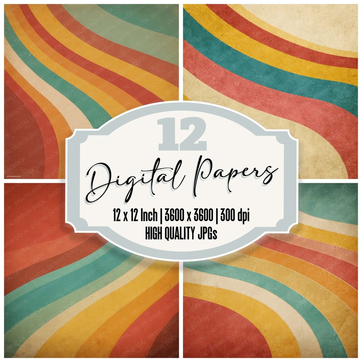 Retro Rainbow Stripes Digital Paper Pack (DDD008622)