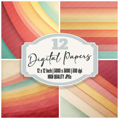 Sun Faded Rainbow digital paper pack cover showing four of the 12 papers