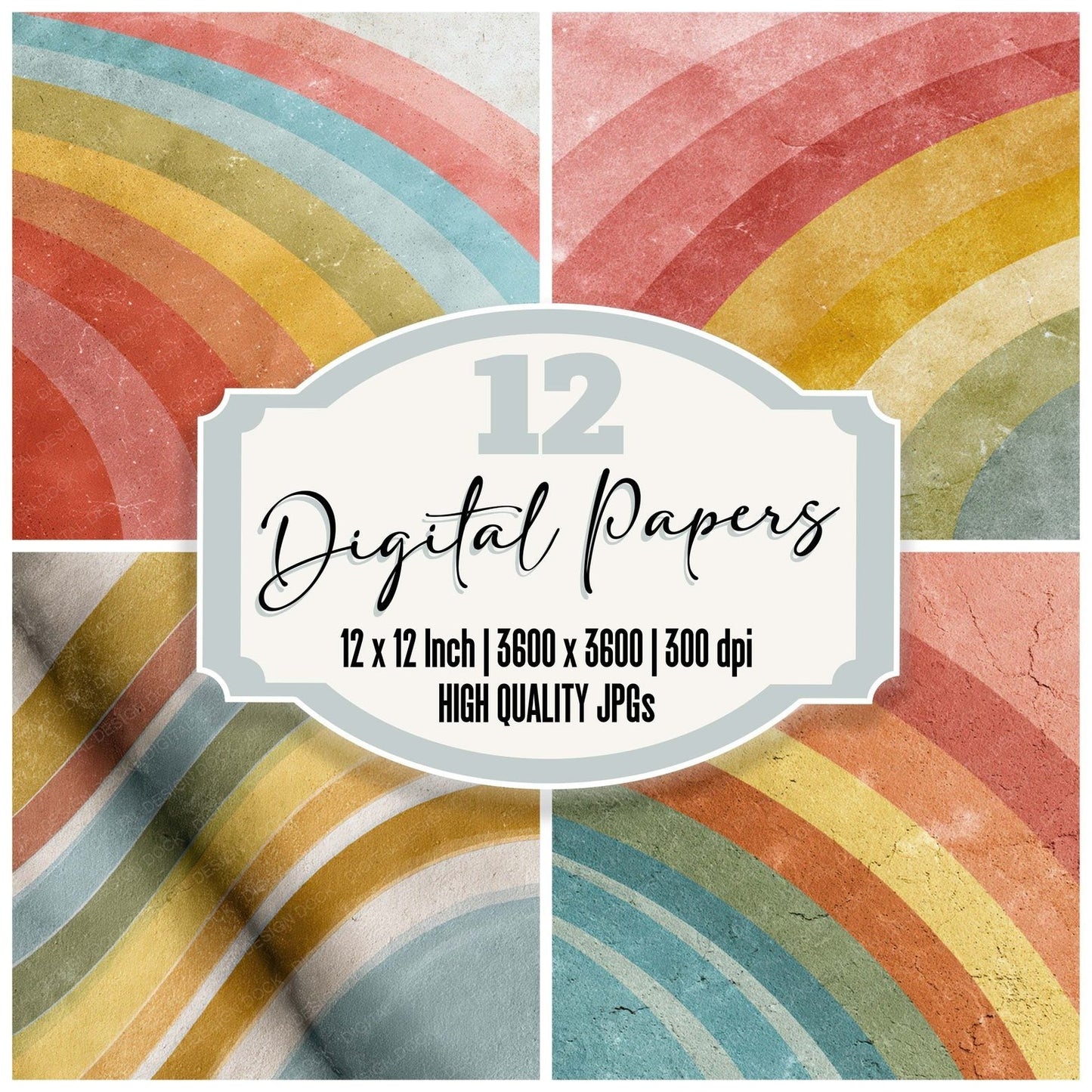 Vintage Fabric Rainbow Digital Paper Pack (DDD008625)