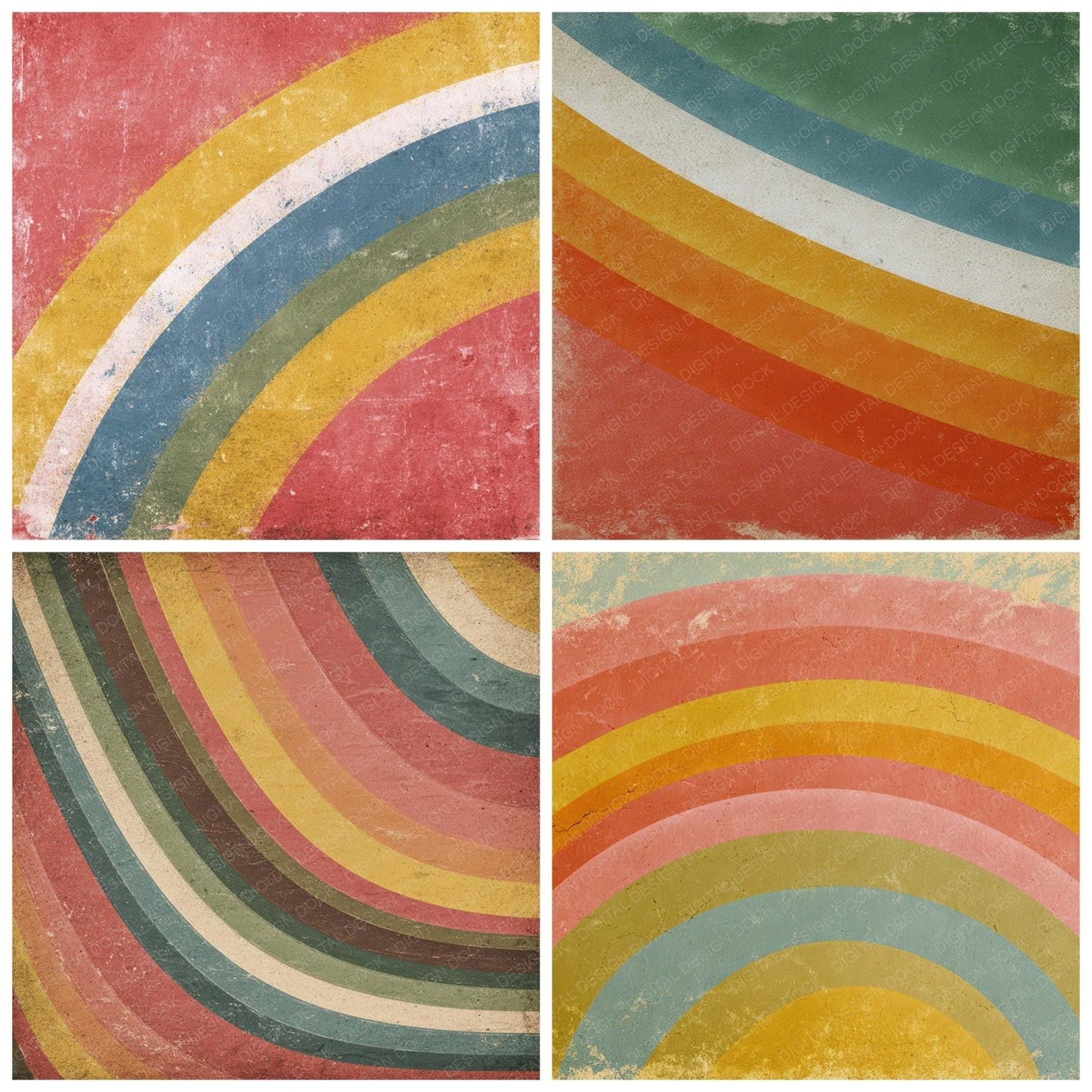 Vintage Fabric Rainbow Digital Paper Pack (DDD008625)