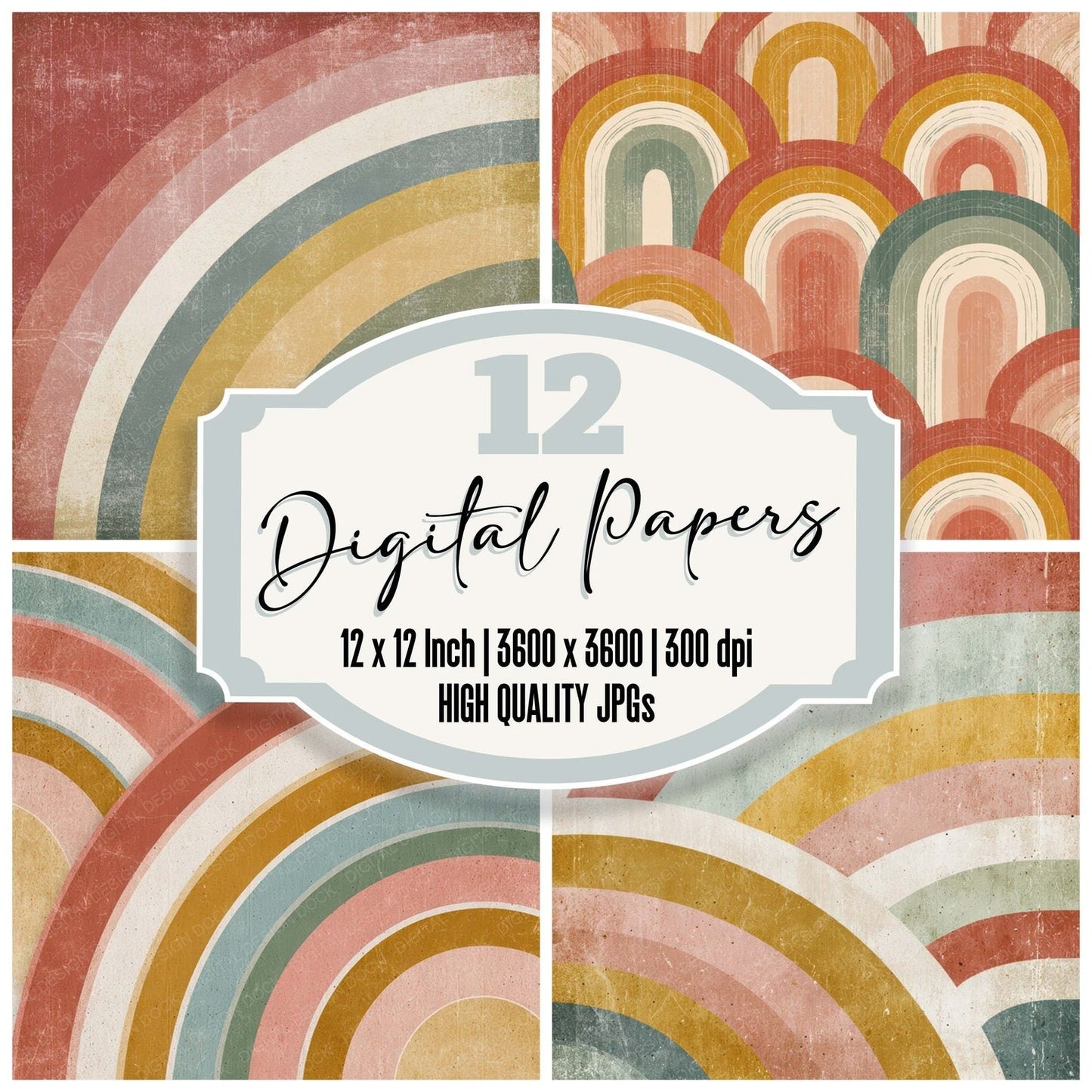 Vintage Rainbow Print Digital Paper Pack (DDD008626)