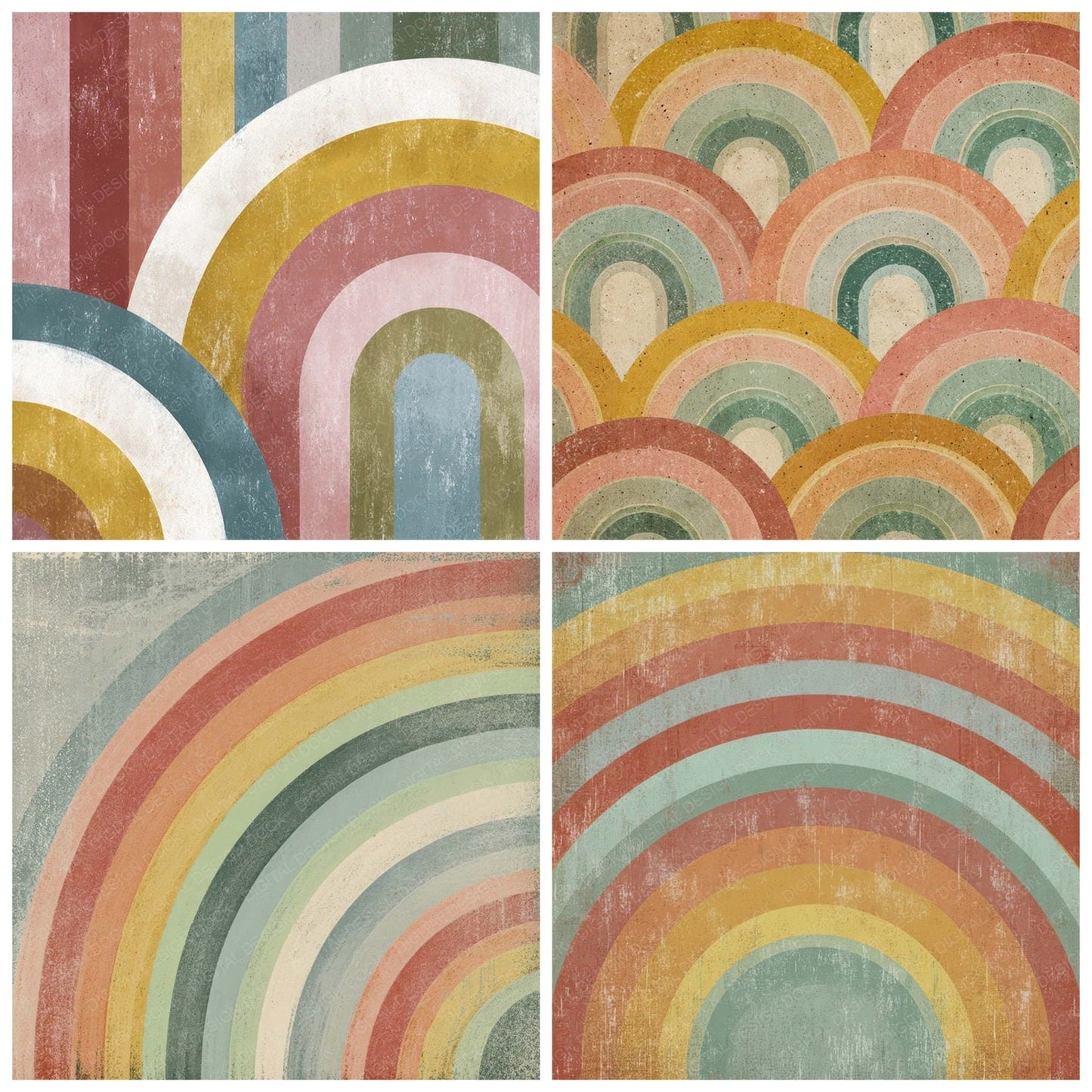 Vintage Rainbow Print Digital Paper Pack (DDD008626)