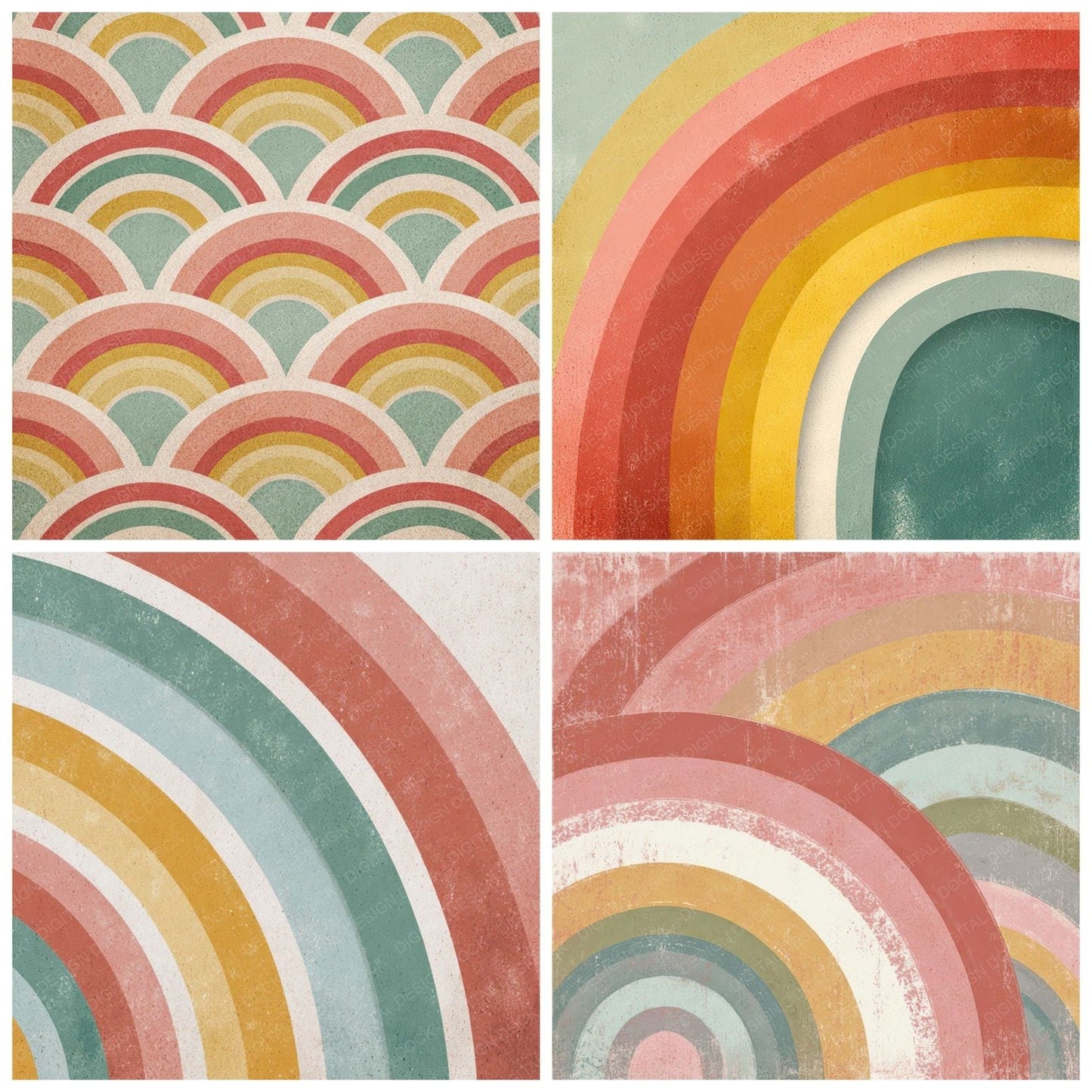 Vintage Rainbow Print Digital Paper Pack (DDD008626)