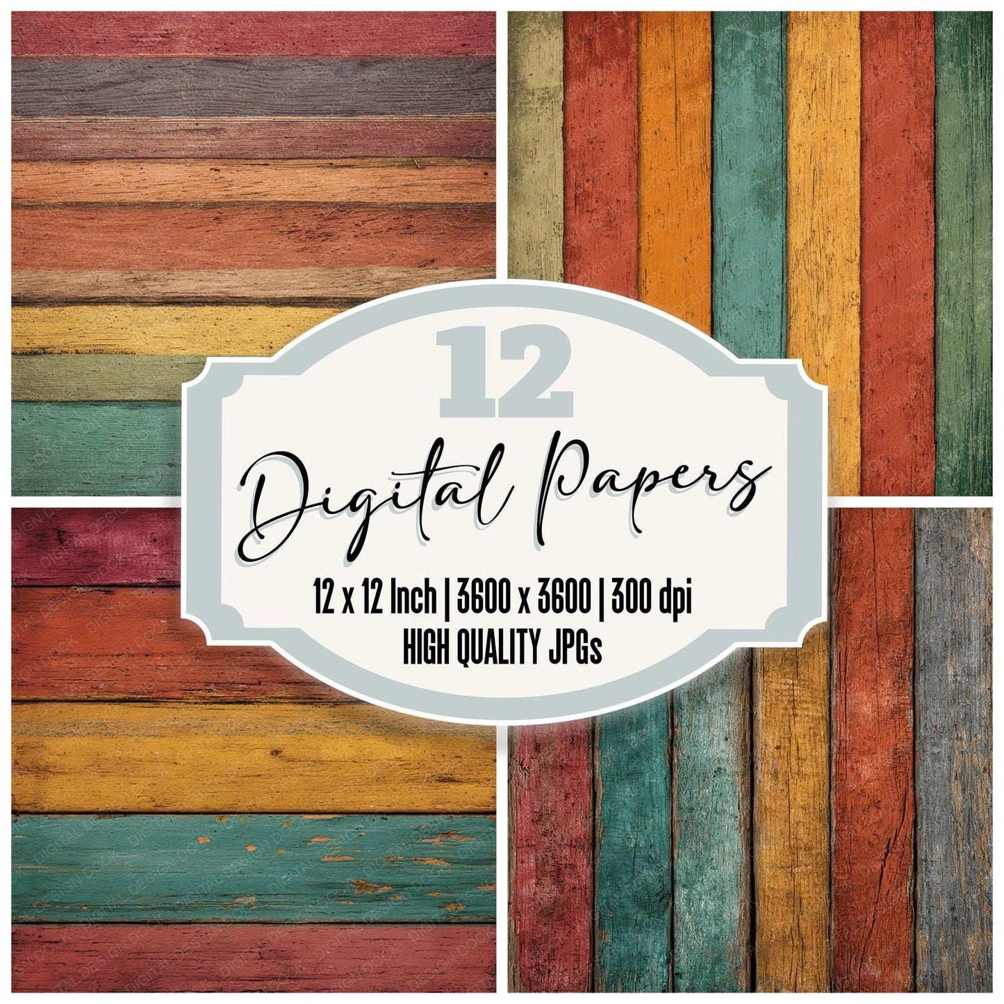 Rainbow Wood Paint Digital Paper Pack (DDD008637)