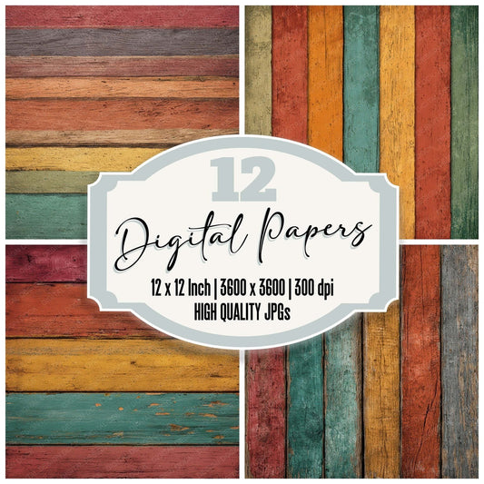 Rainbow Wood Paint Digital Paper Pack (DDD008637)