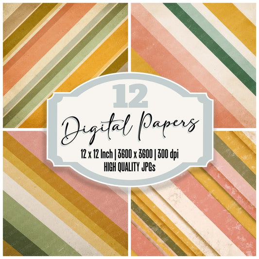 Vintage Diagonal Stripes Digital Paper Pack (DDD008645)