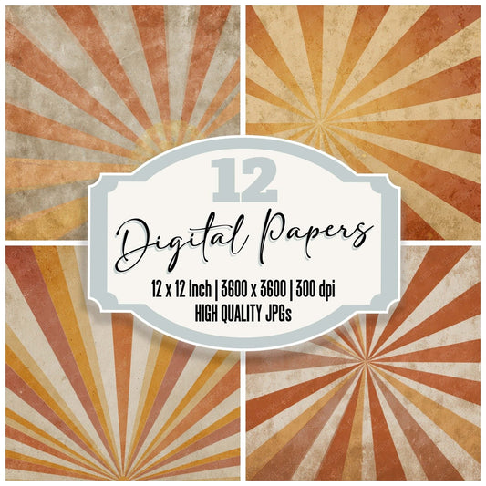 Vintage Sunburst Graphic Digital Paper Pack (DDD008646)
