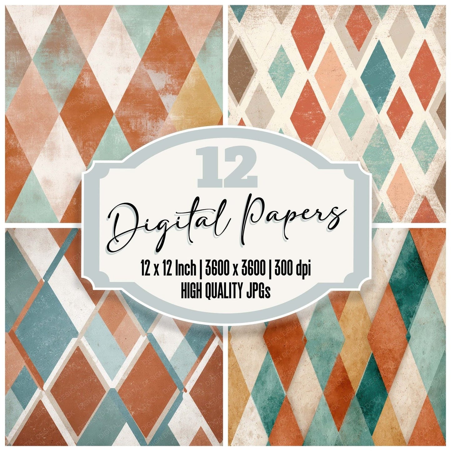 Retro Diamond Pattern Digital Paper Pack (DDD008652)