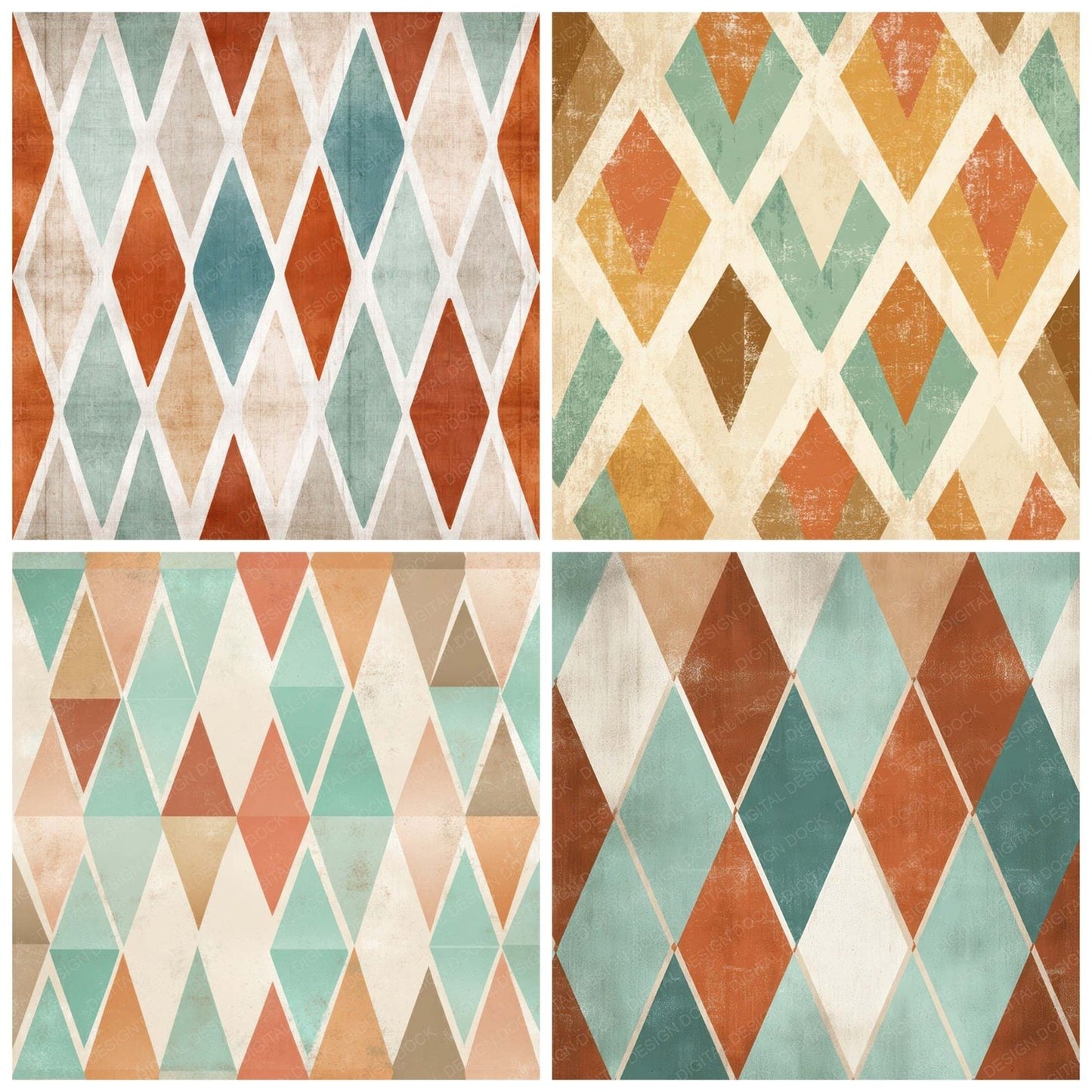 Retro Diamond Pattern Digital Paper Pack (DDD008652)