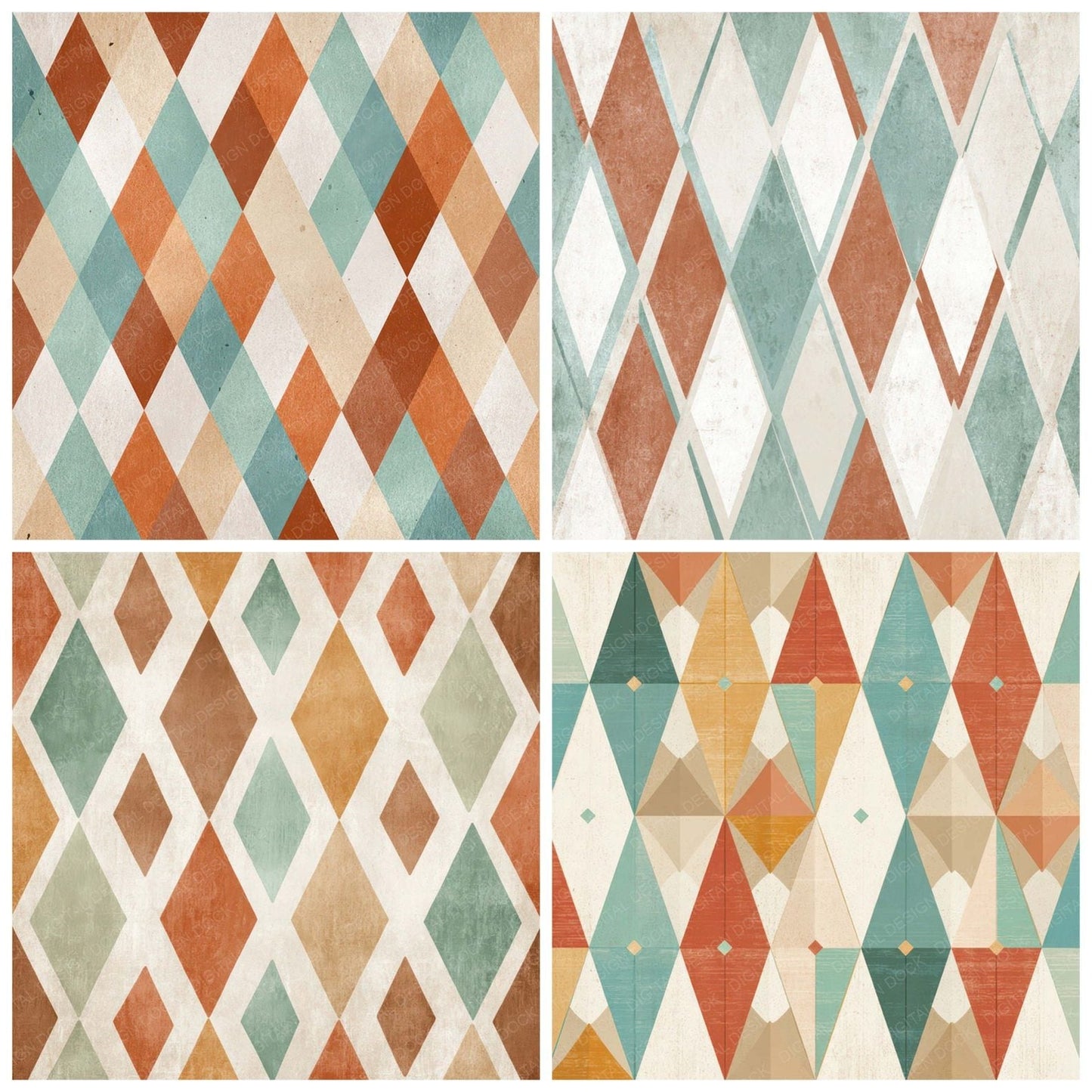 Retro Diamond Pattern Digital Paper Pack (DDD008652)