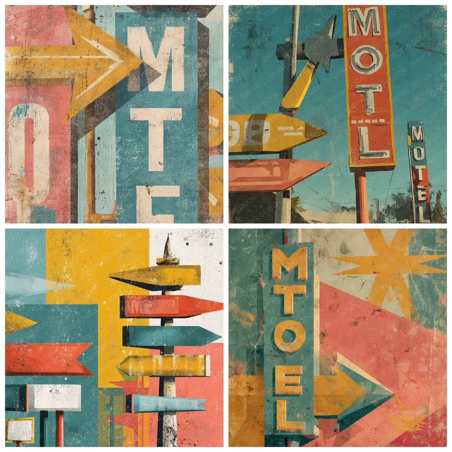 Retro Motel Sign Digital Paper Pack (DDD008653)