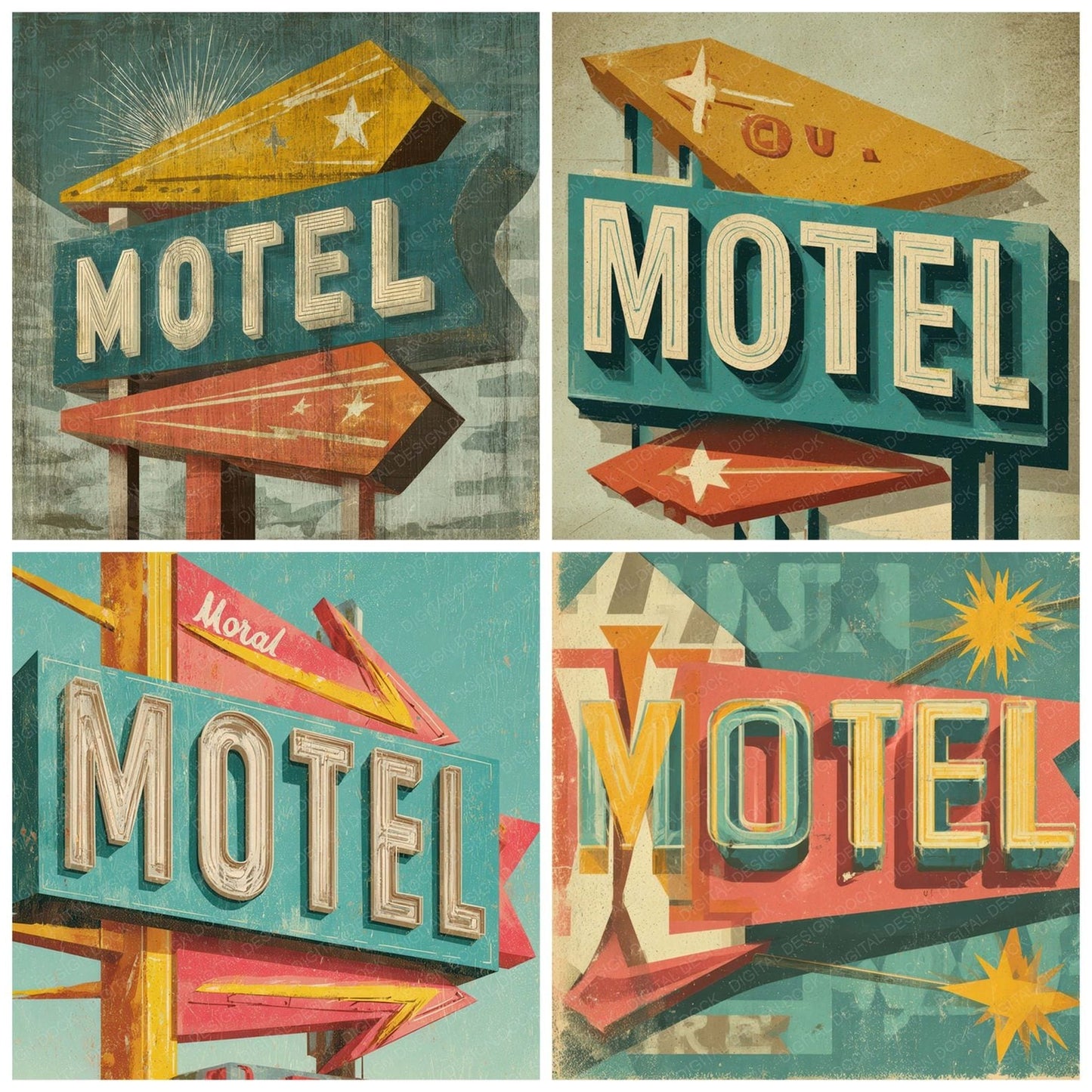 Retro Motel Sign Digital Paper Pack (DDD008653)