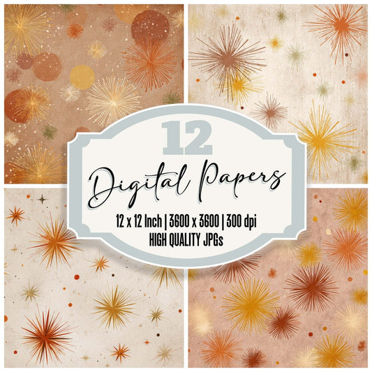 Retro Starburst Pattern Digital Paper Pack (DDD008654)