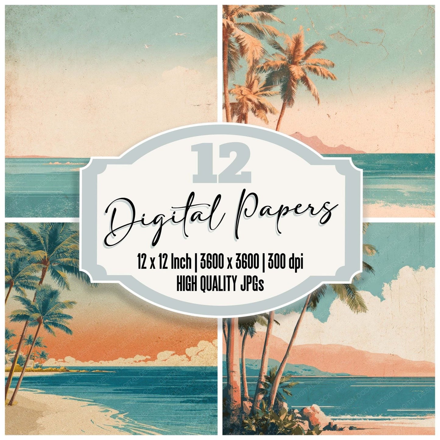 Vintage Coast Poster Digital Paper Pack (DDD008657)