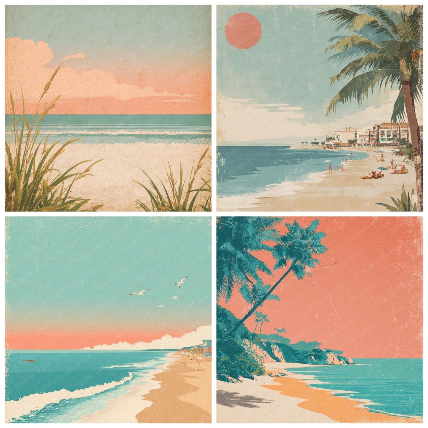 Vintage Coast Poster Digital Paper Pack (DDD008657)