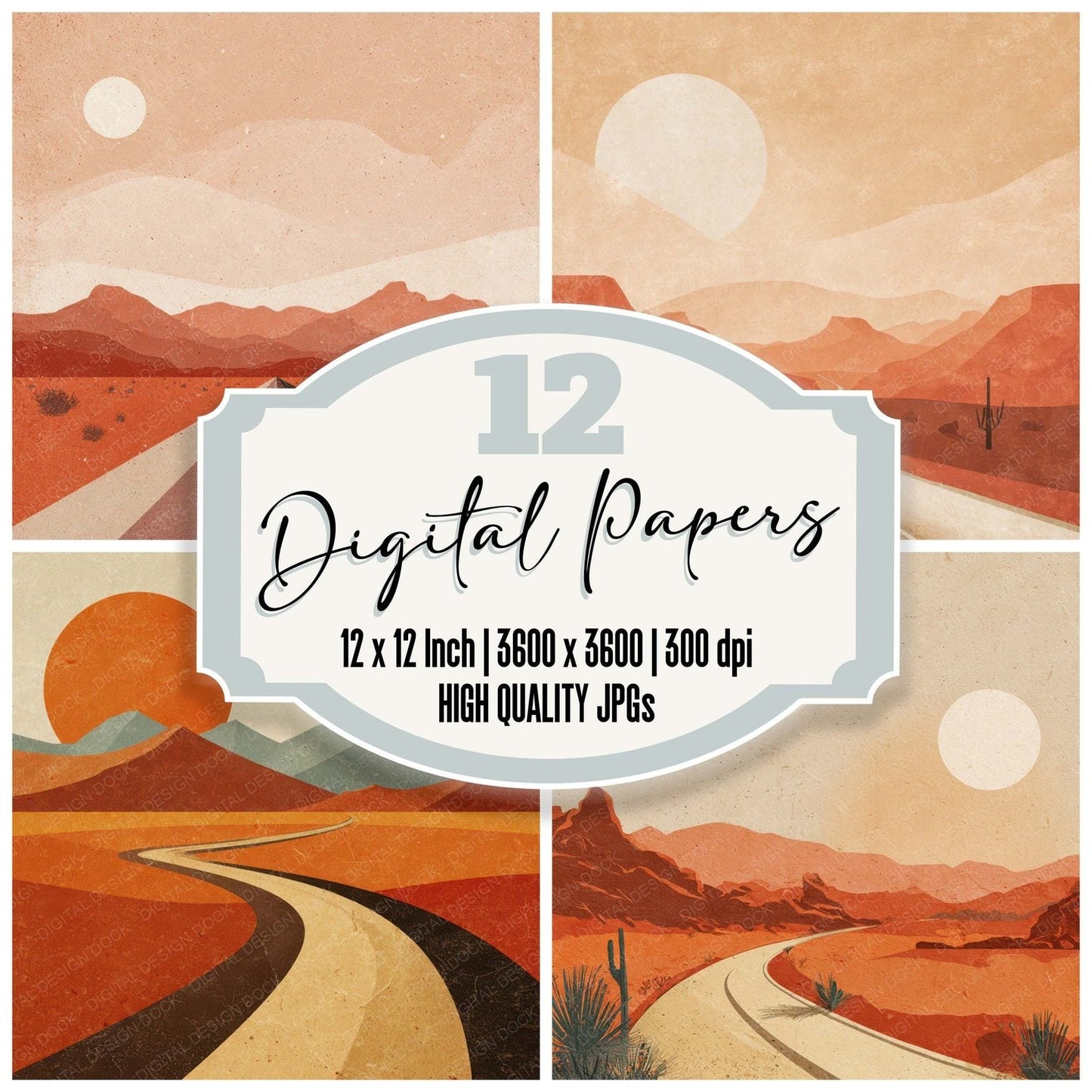 Vintage Desert Poster Digital Paper Pack (DDD008659)