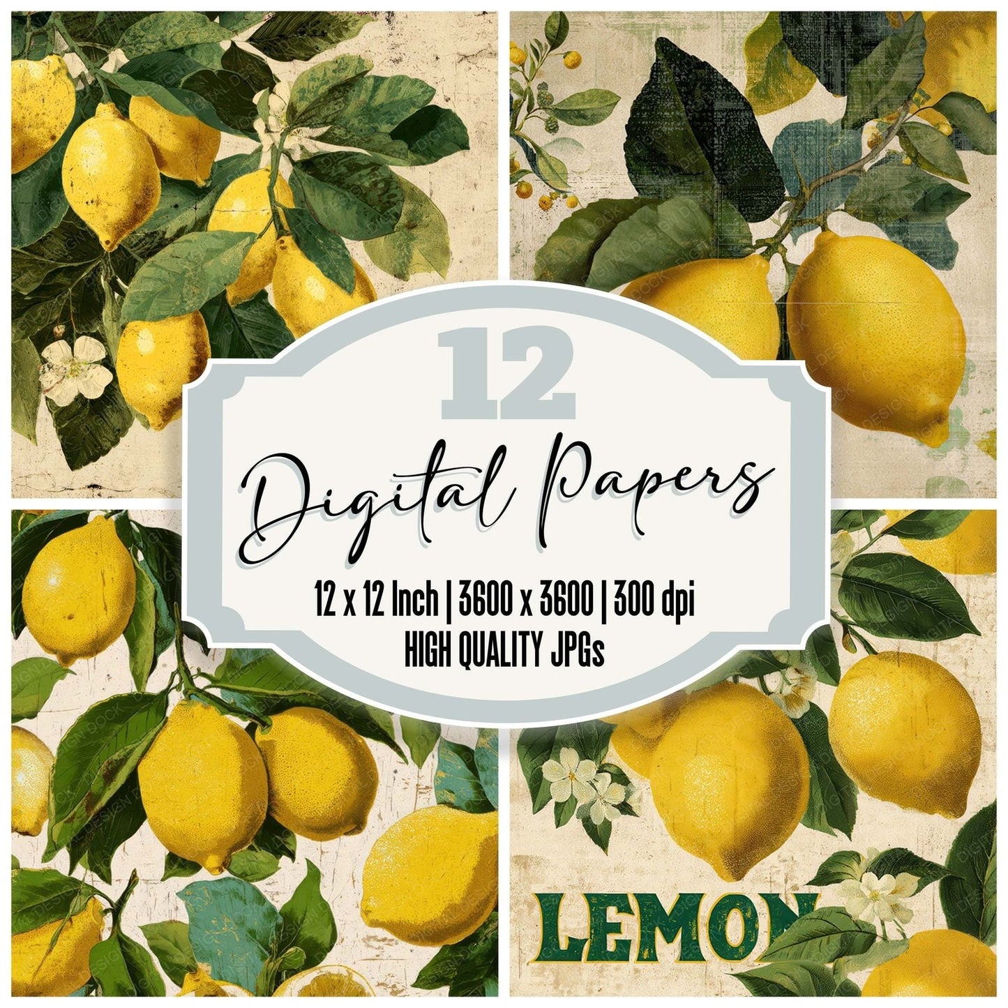 Vintage Lemon Label Digital Paper Pack (DDD008662)
