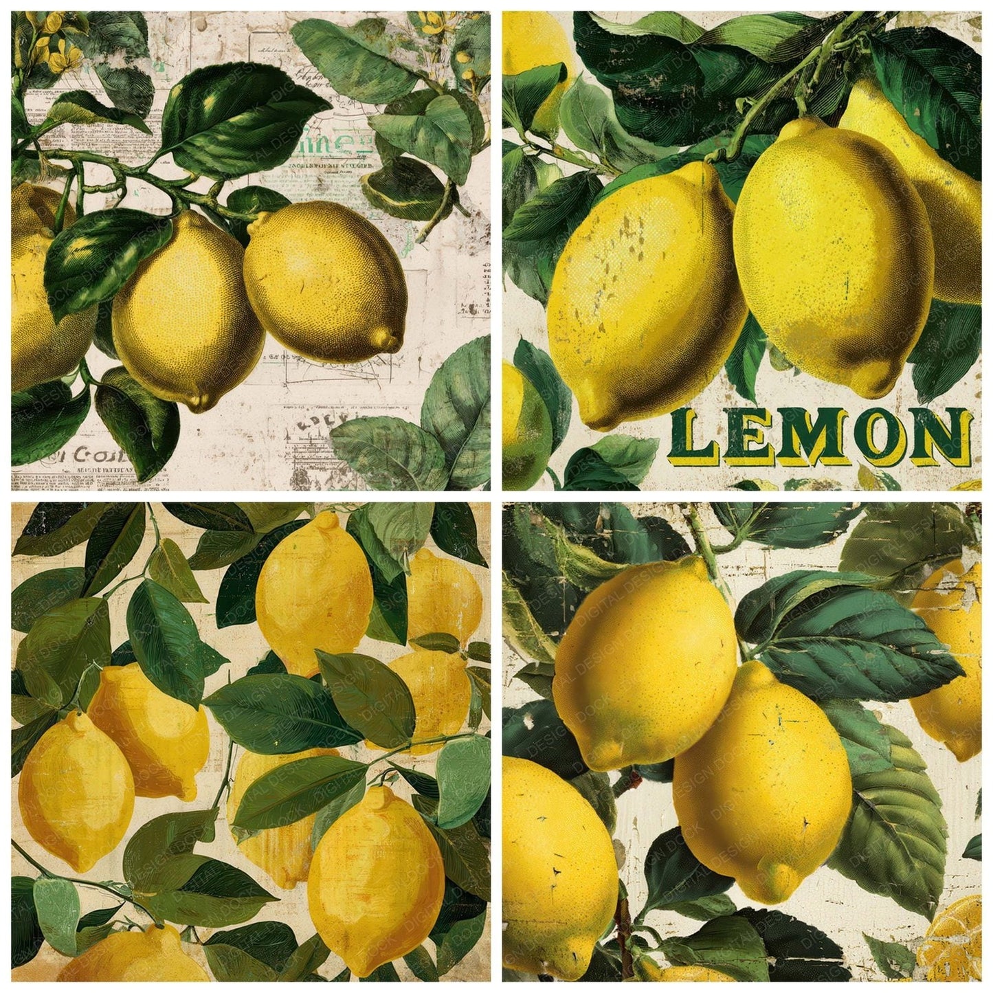 Vintage Lemon Label Digital Paper Pack (DDD008662)