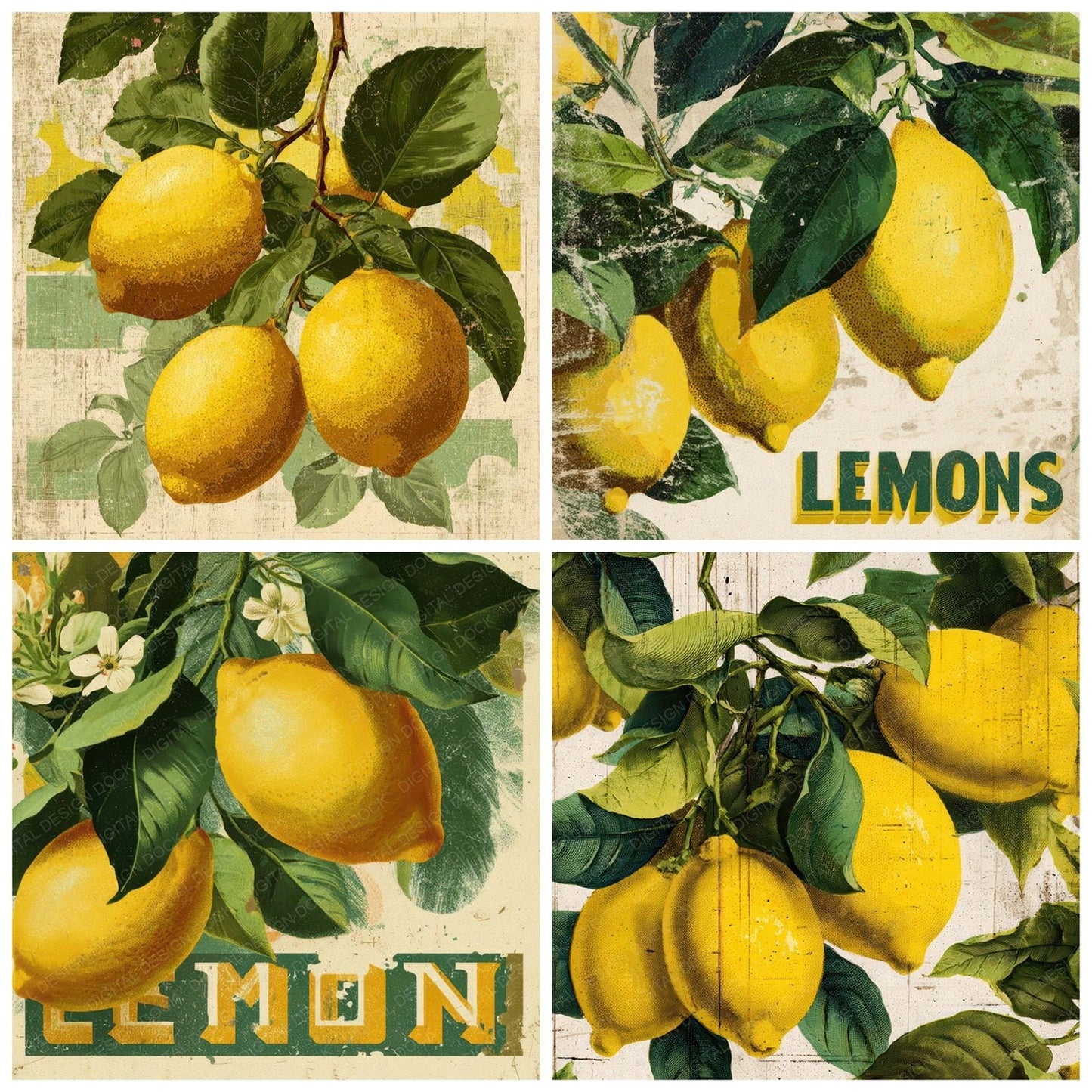 Vintage Lemon Label Digital Paper Pack (DDD008662)
