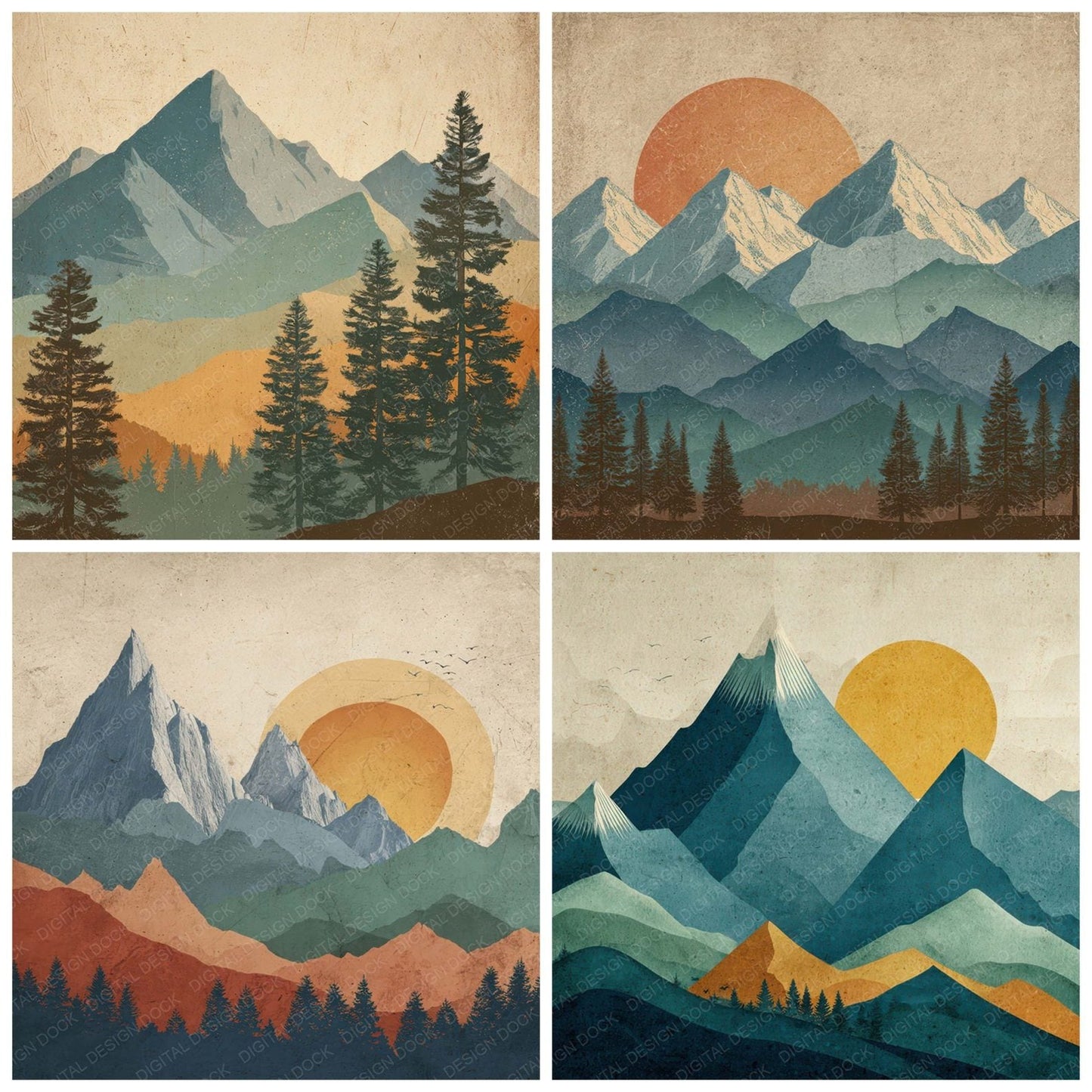 Vintage Mountain Poster Digital Paper Pack (DDD008663)