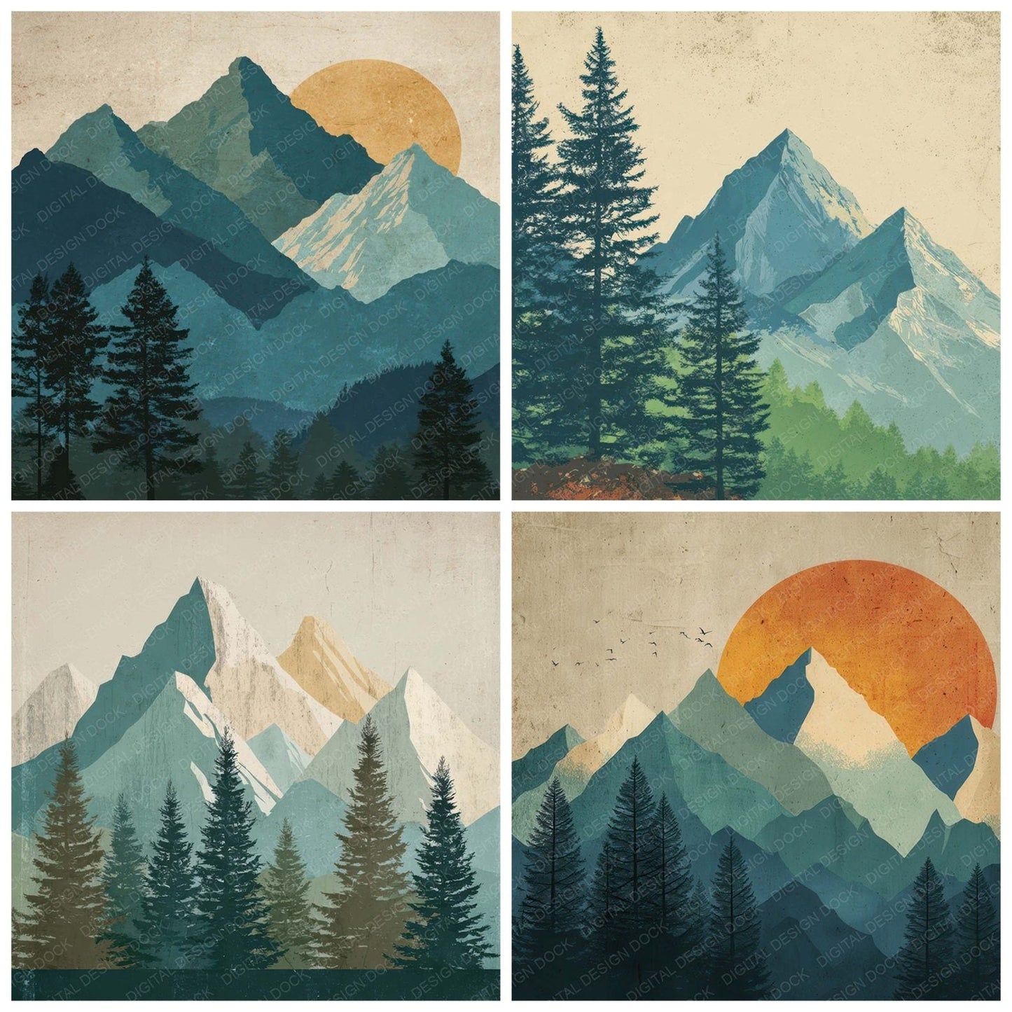 Vintage Mountain Poster Digital Paper Pack (DDD008663)
