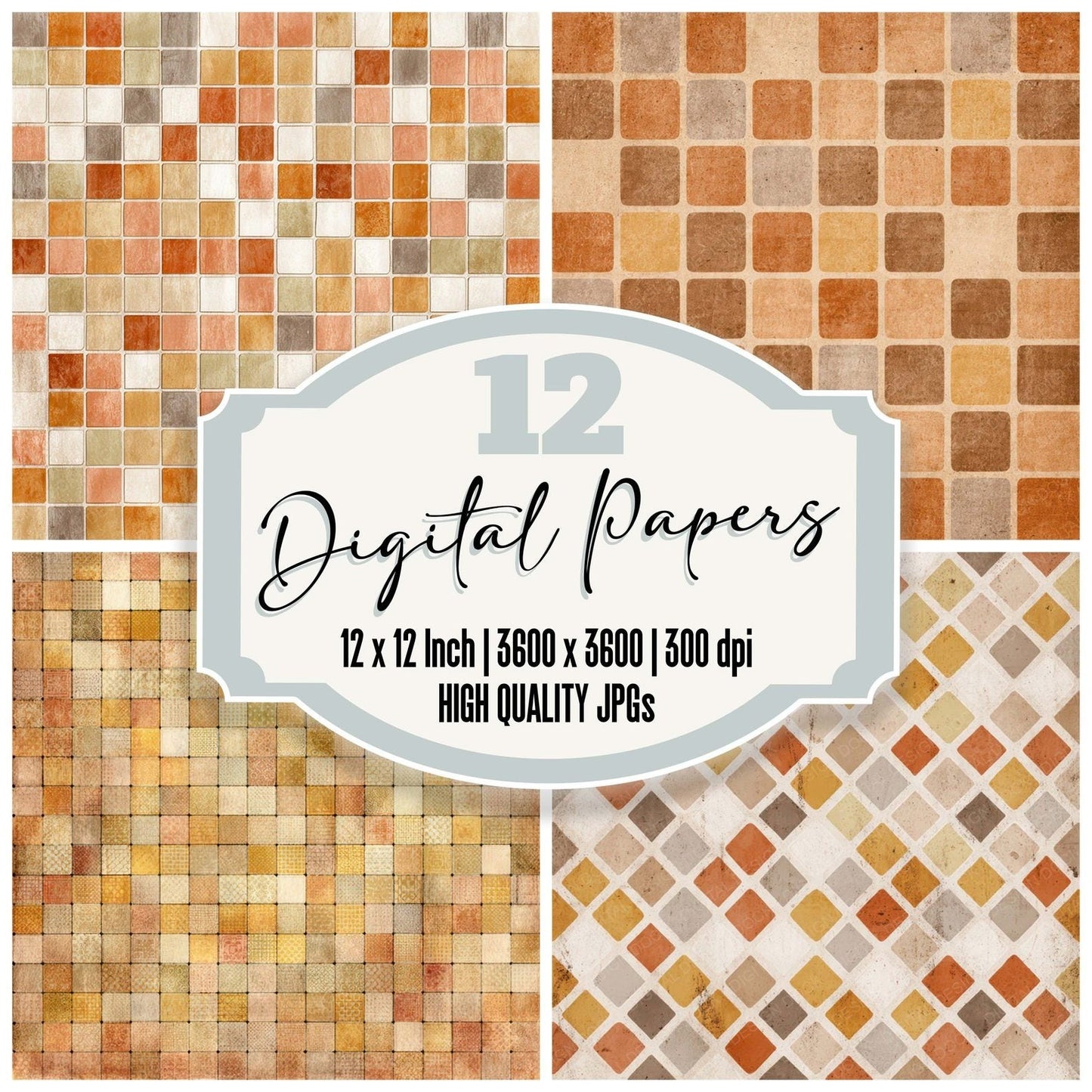 Vintage Tile Grid Digital Paper Pack (DDD008667)