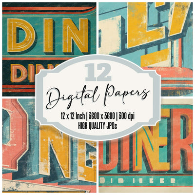 Retro Diner Sign Digital Paper Pack (DDD008668)