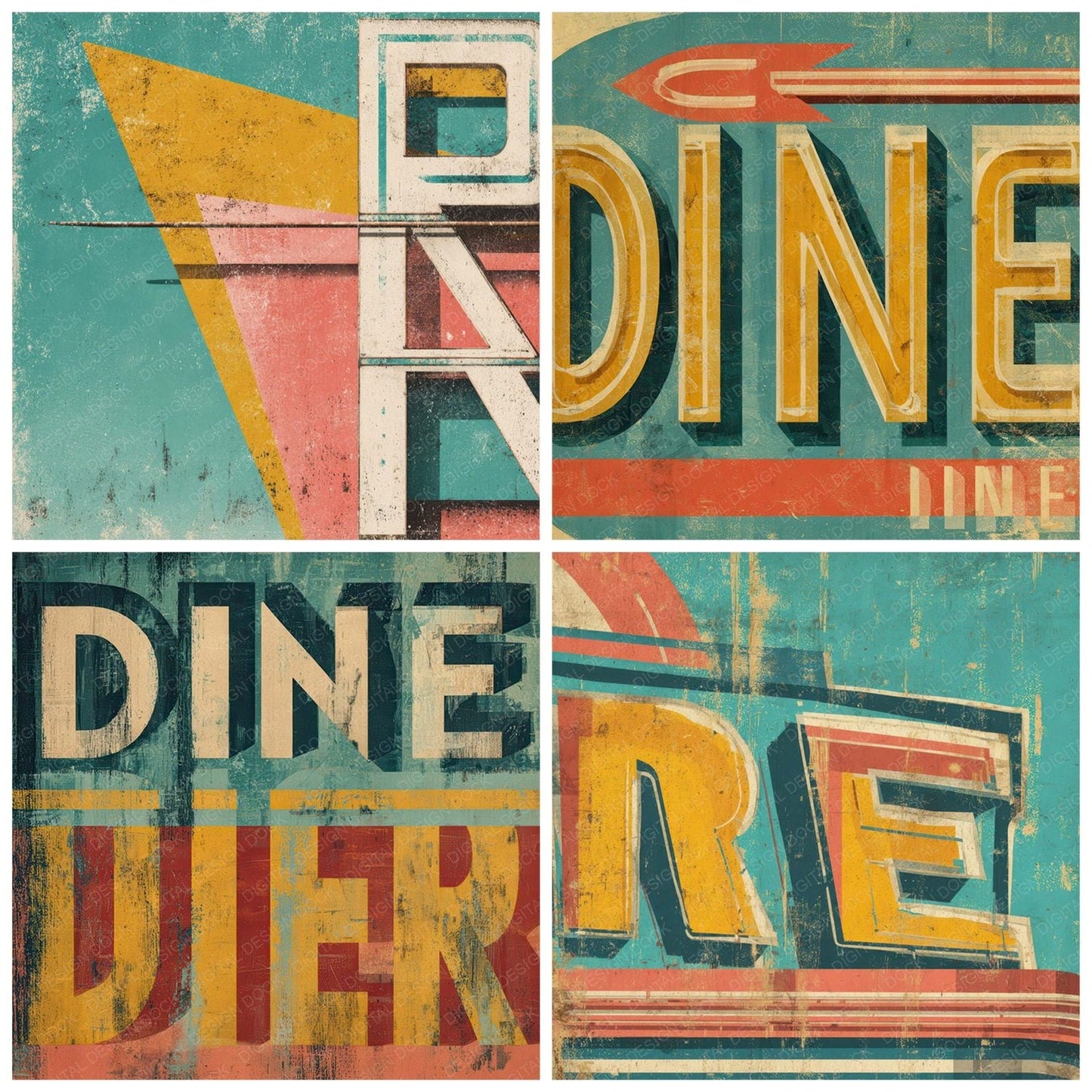 Retro Diner Sign Digital Paper Pack (DDD008668)