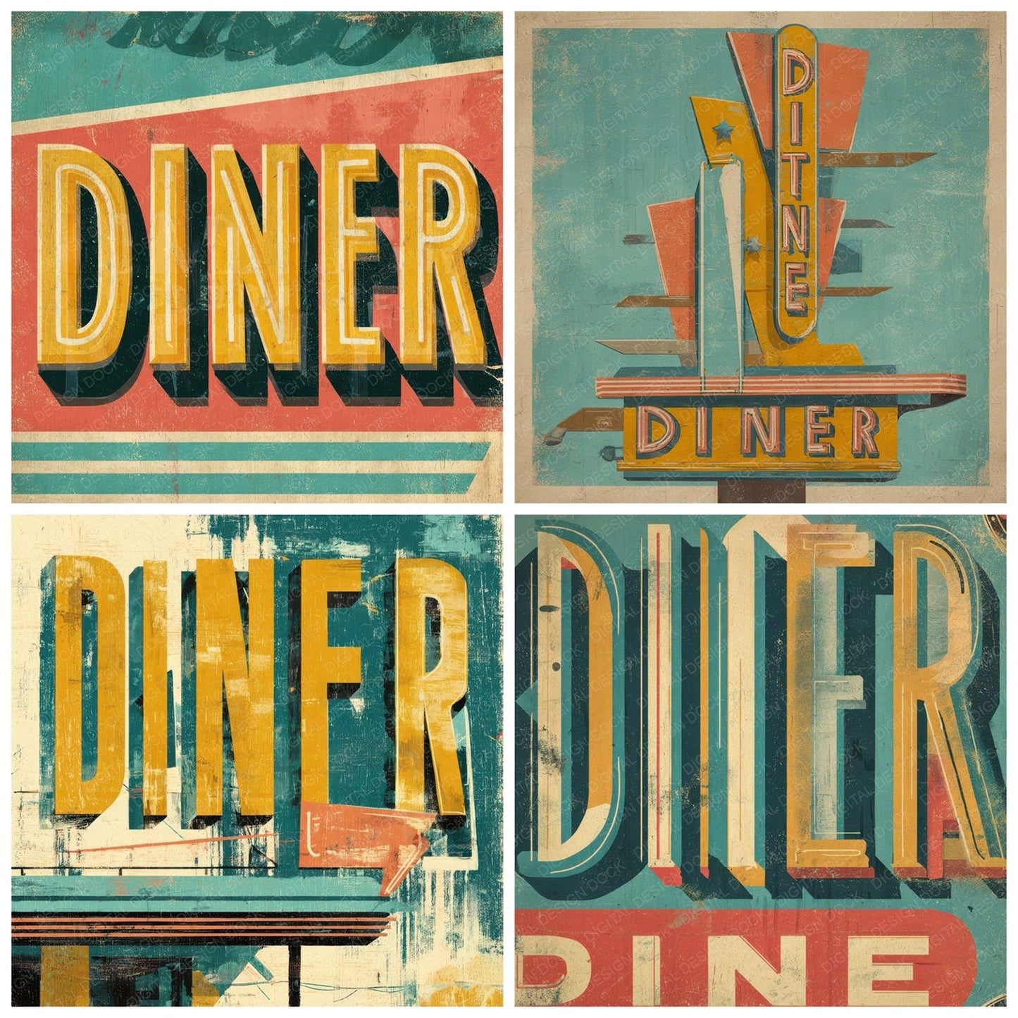 Retro Diner Sign Digital Paper Pack (DDD008668)