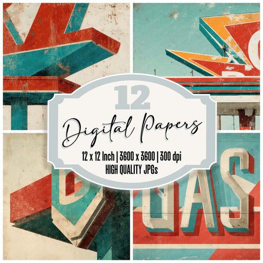 Retro Gas Station Sign Digital Paper Pack (DDD008669)
