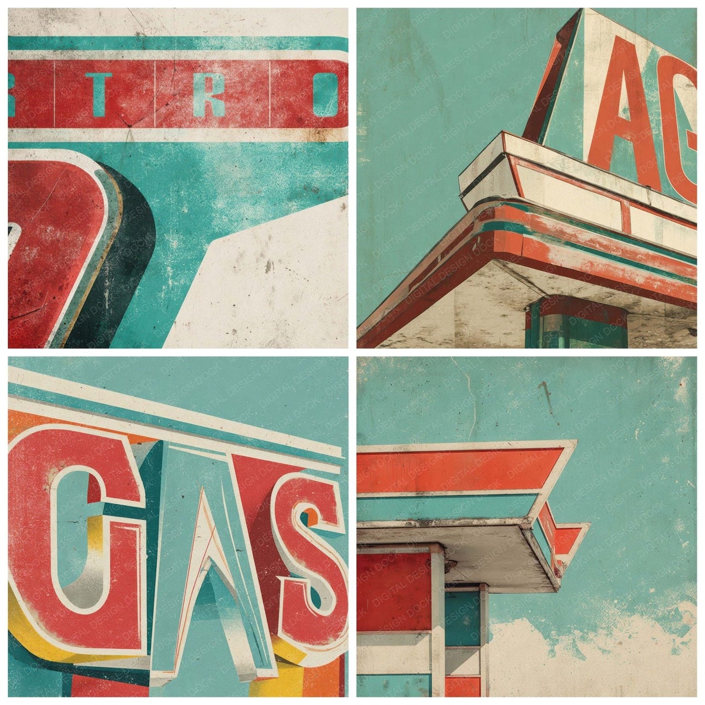 Retro Gas Station Sign Digital Paper Pack (DDD008669)