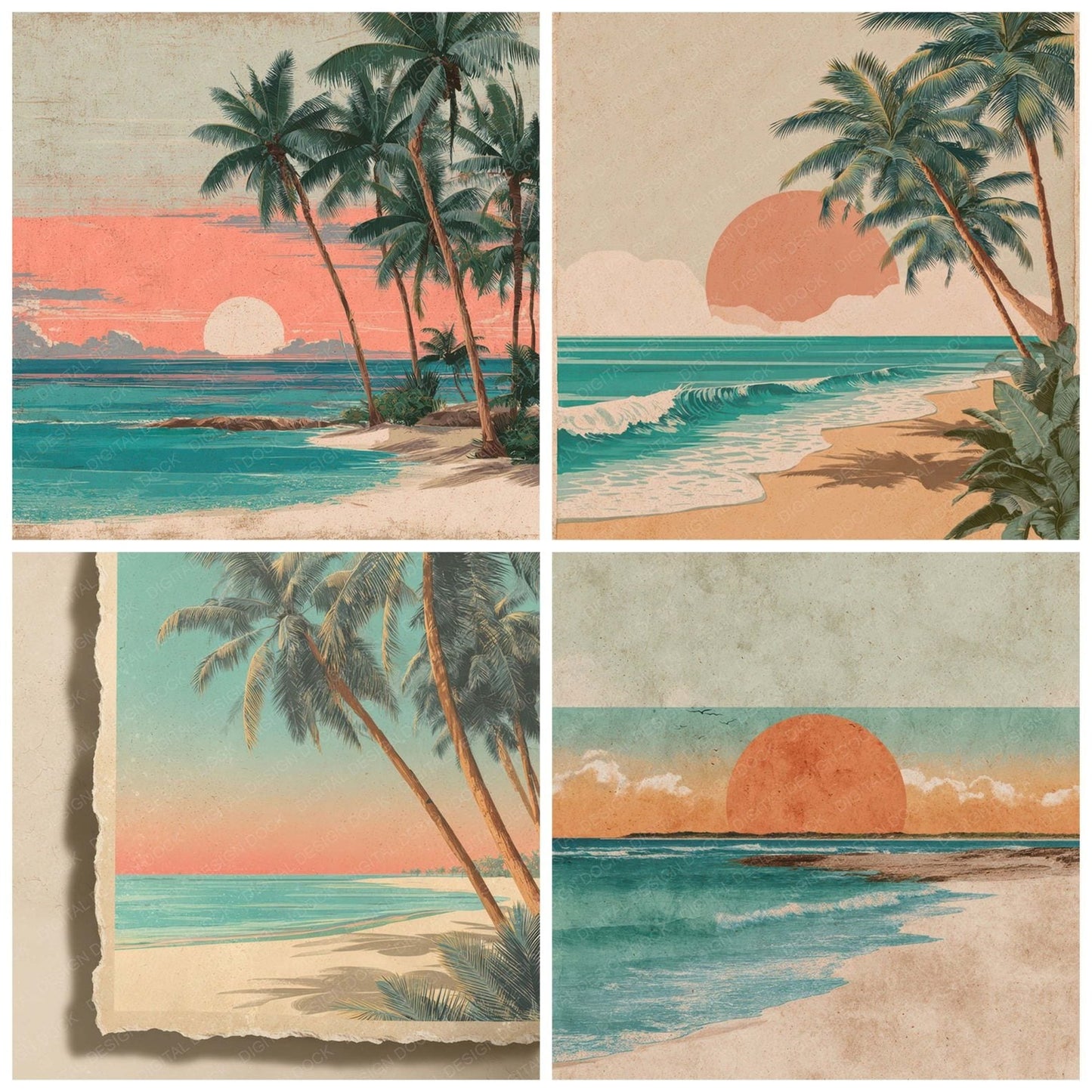 Vintage Beach Poster Digital Paper Pack (DDD008670)