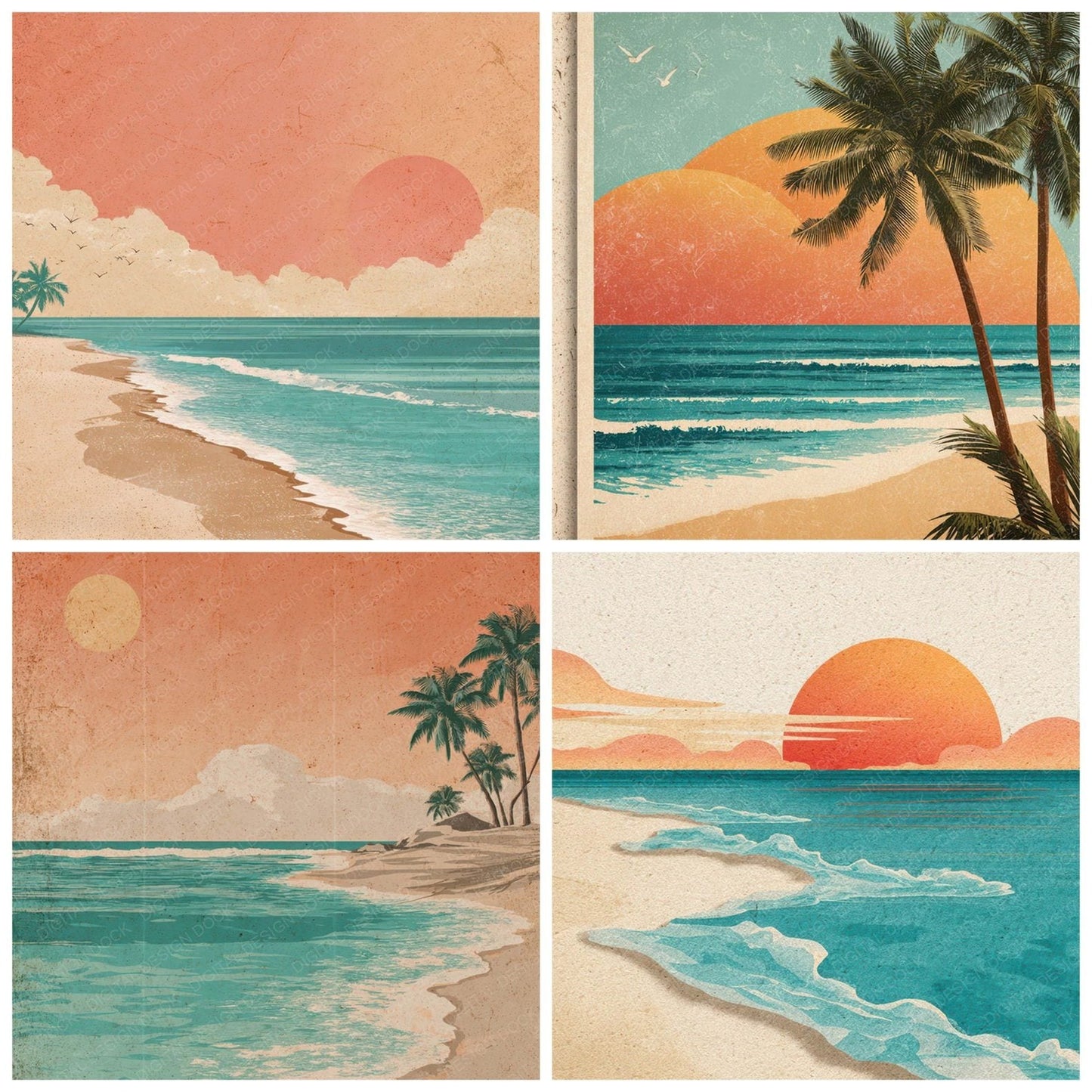 Vintage Beach Poster Digital Paper Pack (DDD008670)