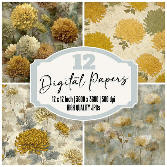 Vintage Chrysanthemum Overlay Digital Paper Pack (DDD008672)