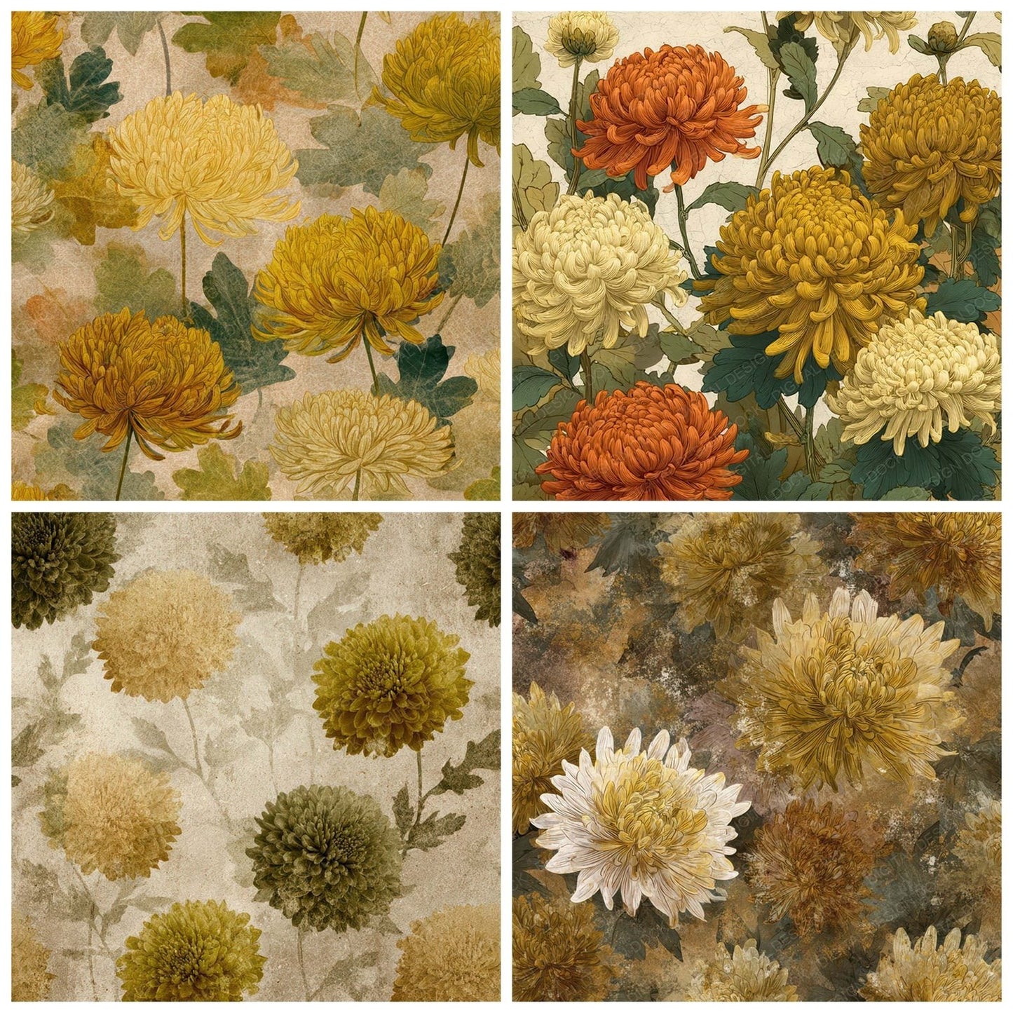 Vintage Chrysanthemum Overlay Digital Paper Pack (DDD008672)